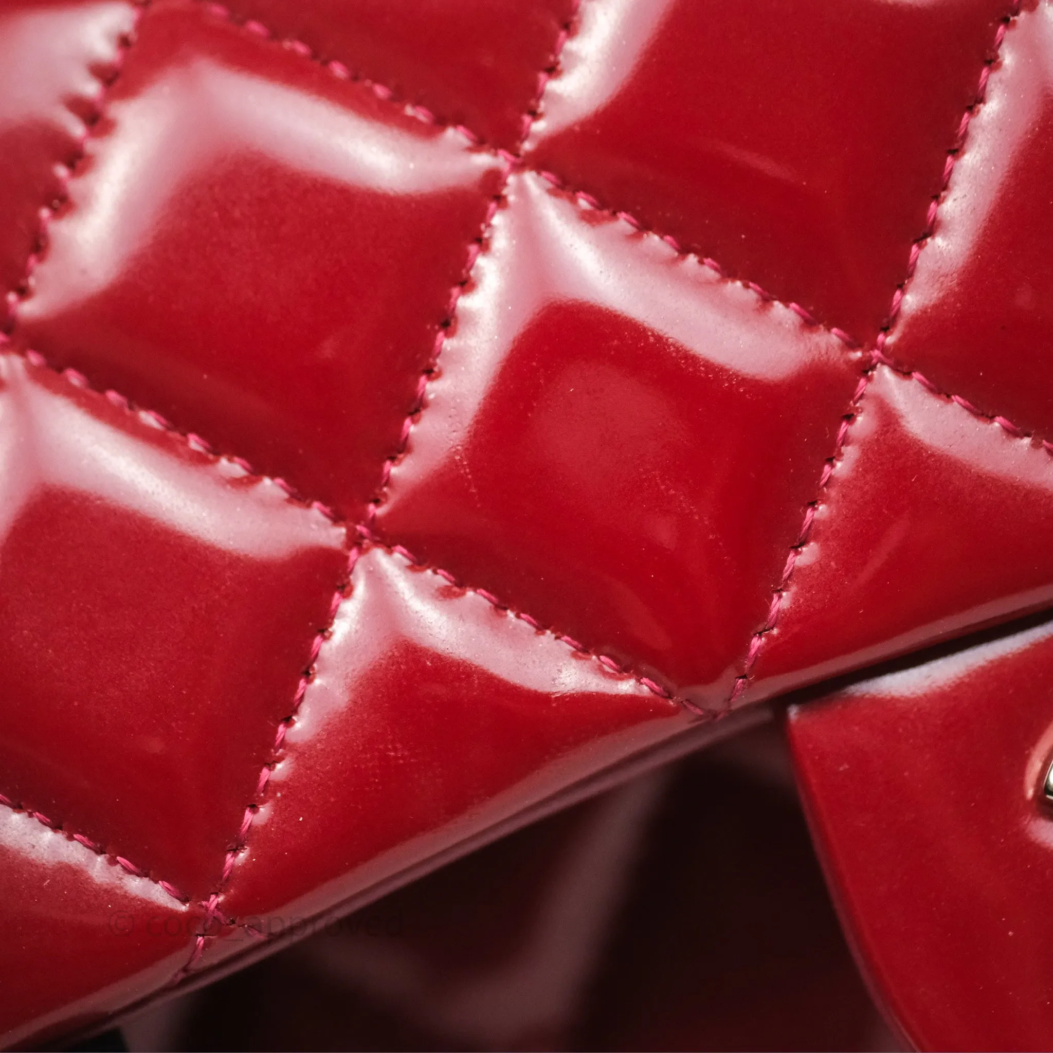 Chanel Quilted Mini Rectangular Flap Red Patent Silver Hardware