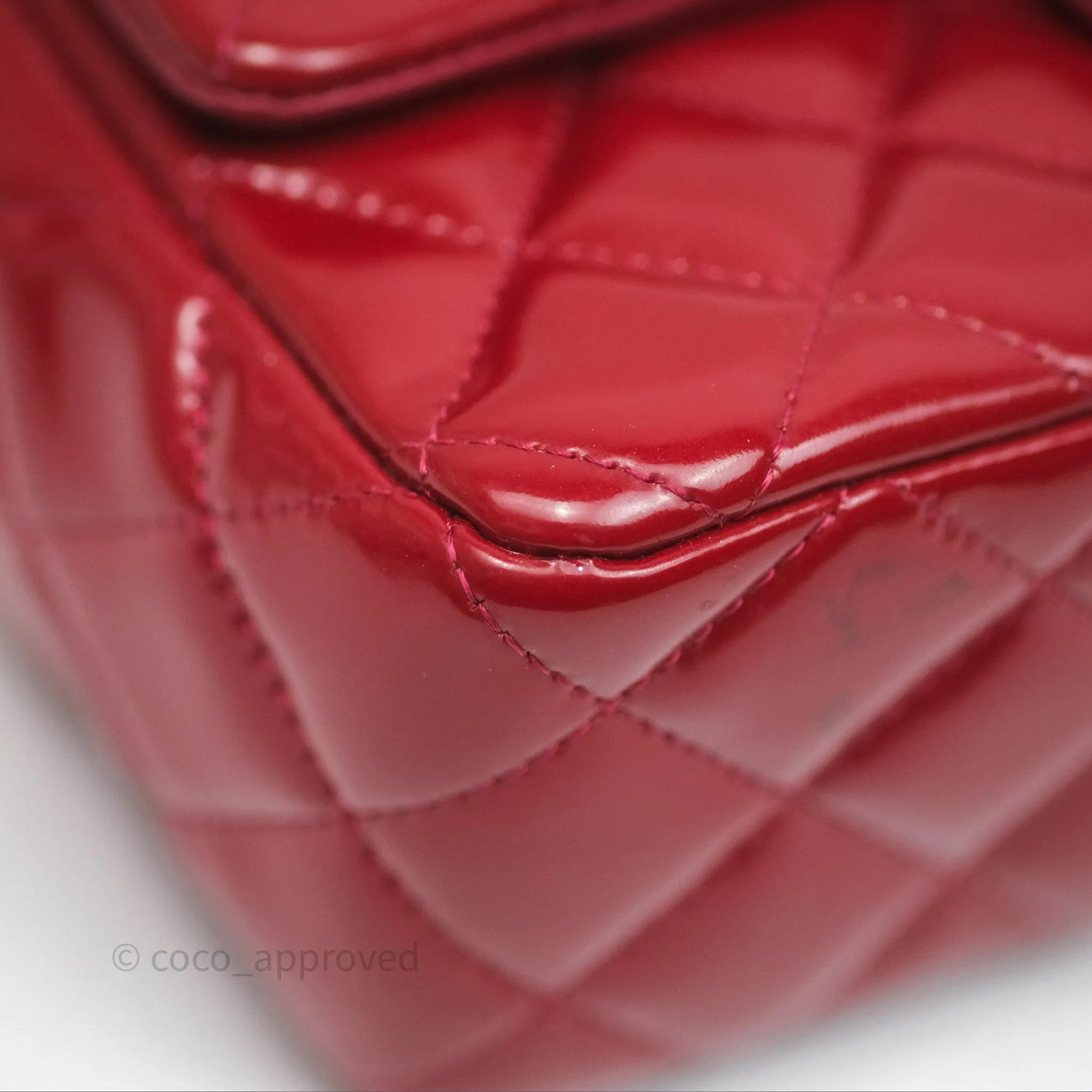 Chanel Quilted Mini Rectangular Flap Red Patent Silver Hardware