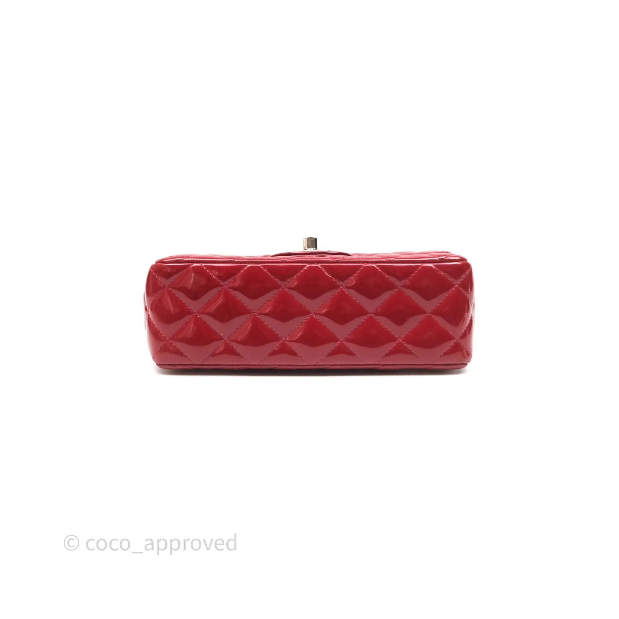 Chanel Quilted Mini Rectangular Flap Red Patent Silver Hardware
