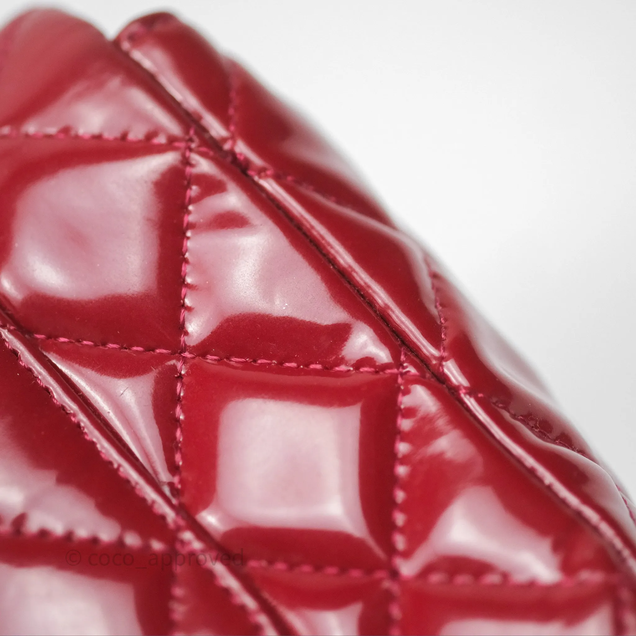 Chanel Quilted Mini Rectangular Flap Red Patent Silver Hardware