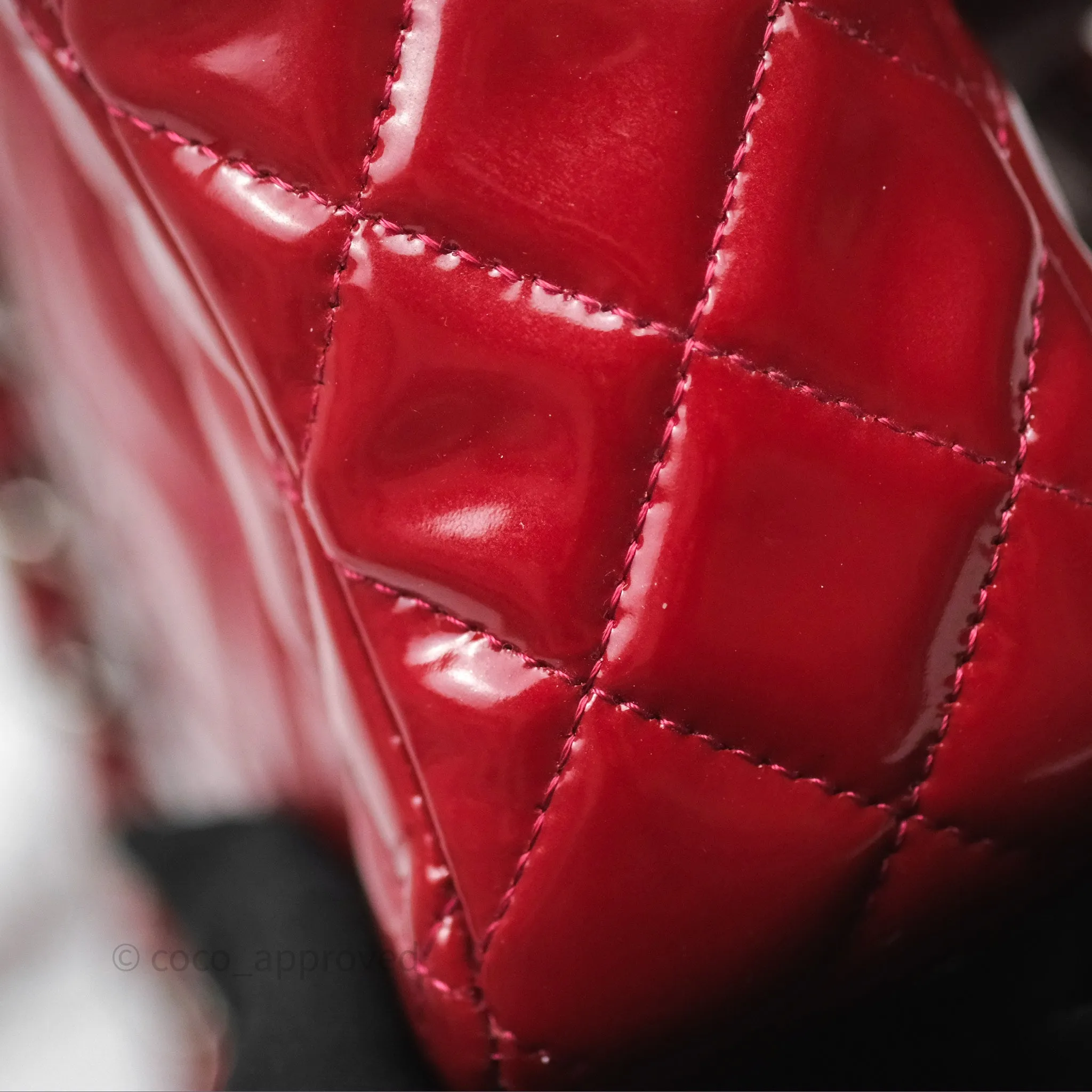 Chanel Quilted Mini Rectangular Flap Red Patent Silver Hardware