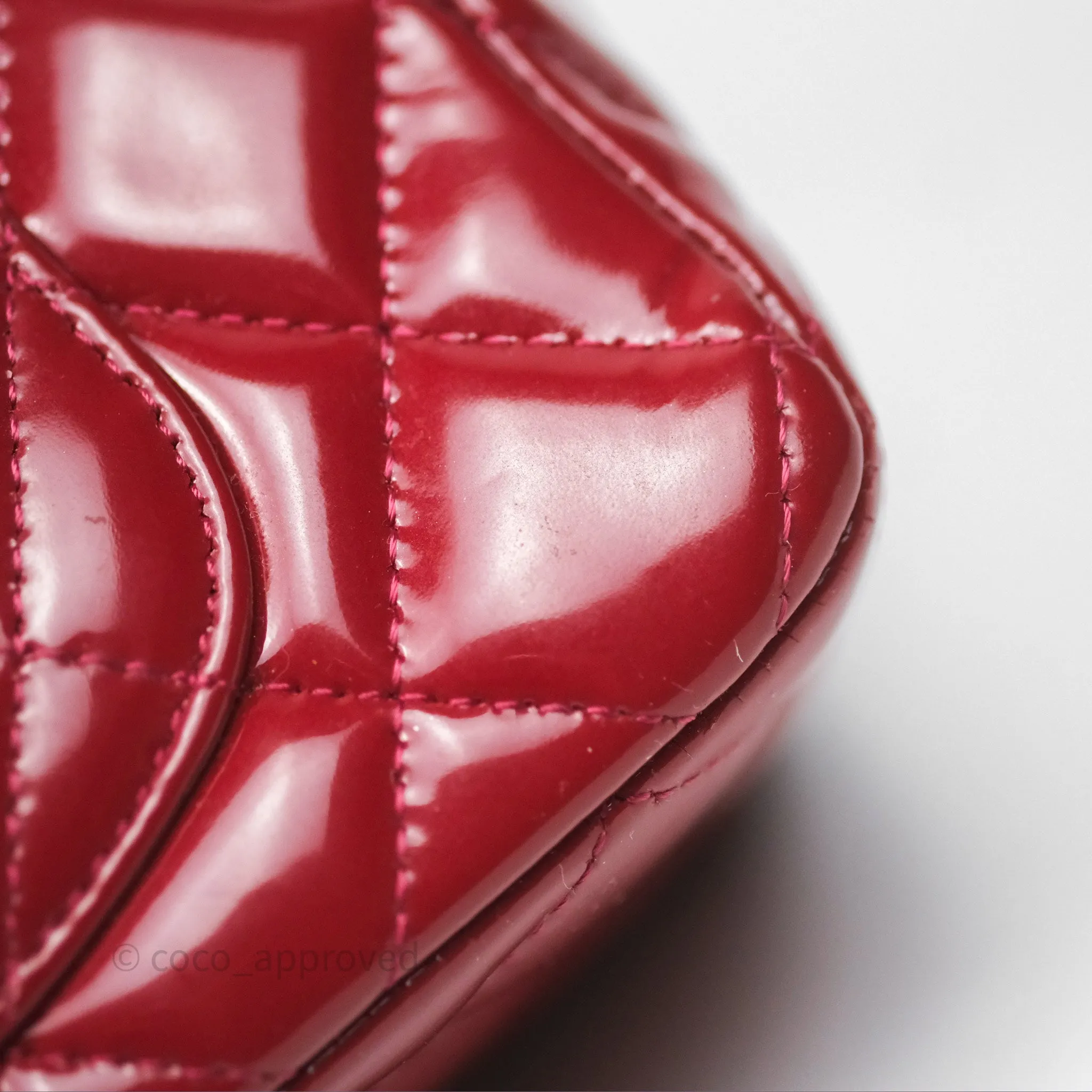 Chanel Quilted Mini Rectangular Flap Red Patent Silver Hardware