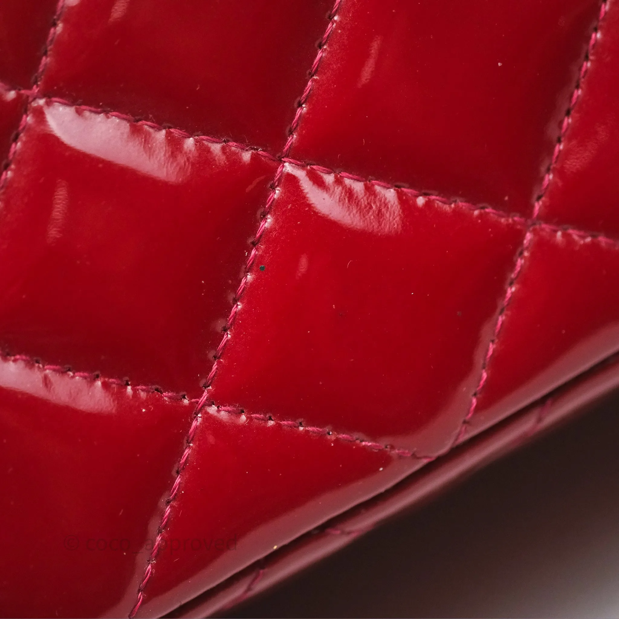 Chanel Quilted Mini Rectangular Flap Red Patent Silver Hardware