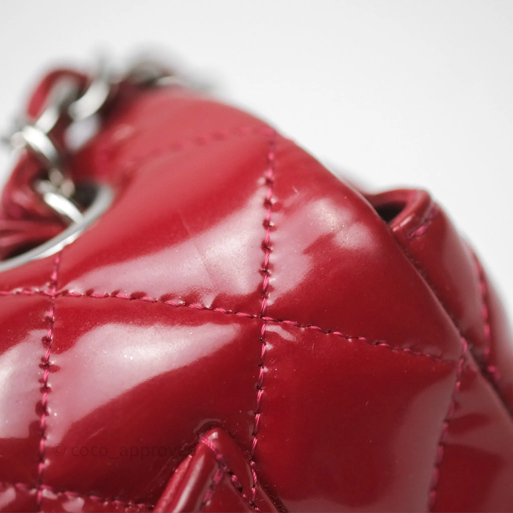 Chanel Quilted Mini Rectangular Flap Red Patent Silver Hardware