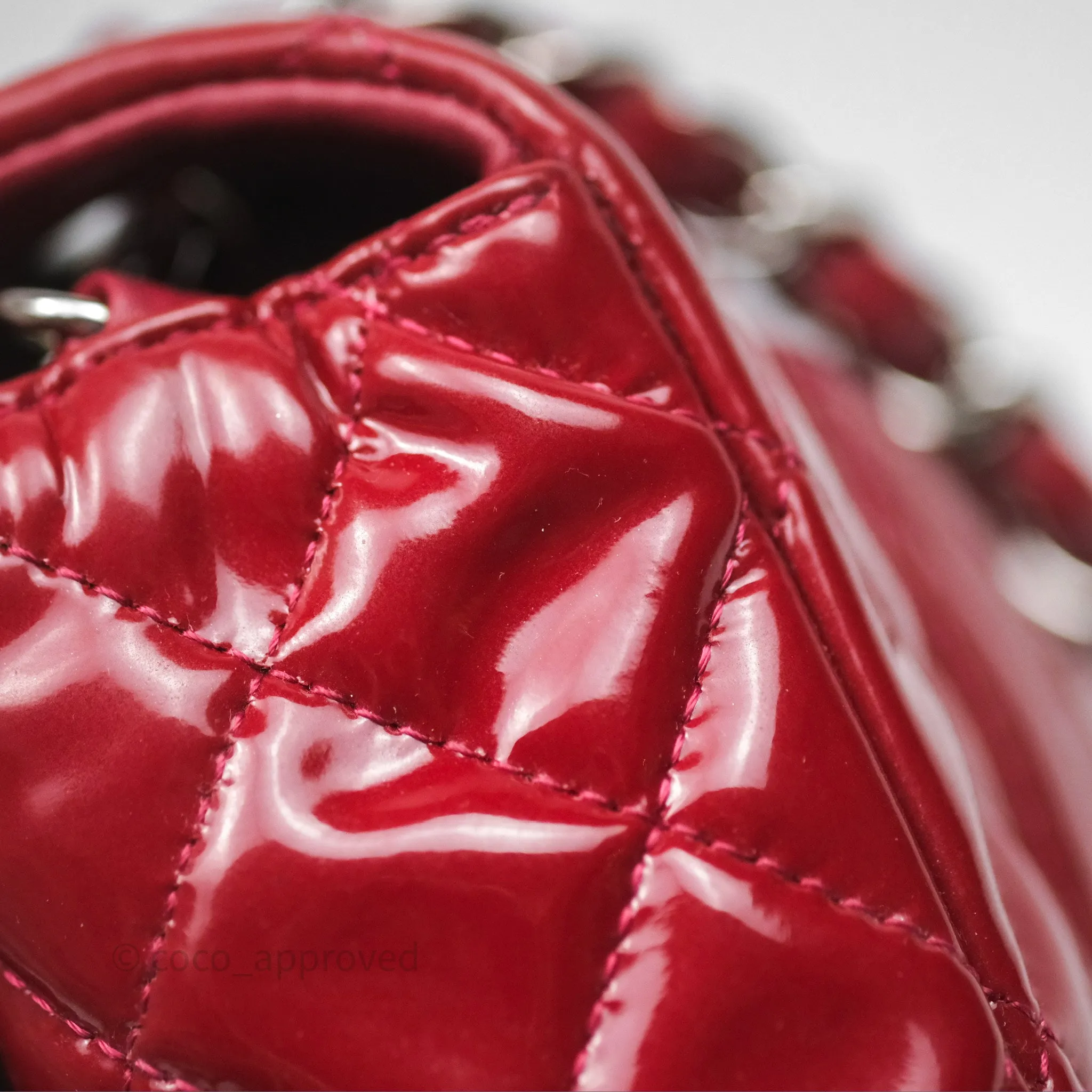 Chanel Quilted Mini Rectangular Flap Red Patent Silver Hardware