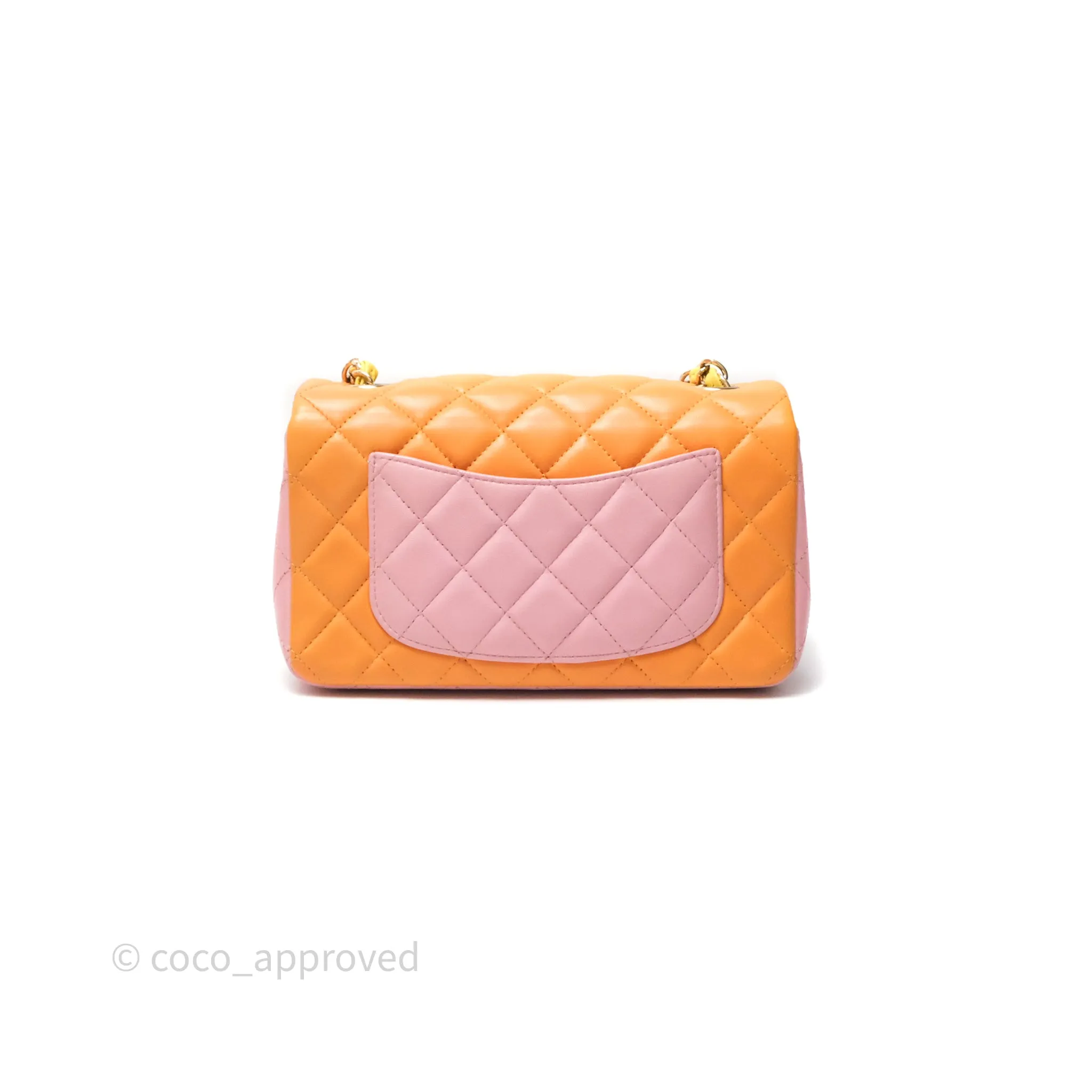 Chanel Quilted Mini Rectangular Flap Tri-Color Orange/Yellow/Pink Lambskin Gold Hardware
