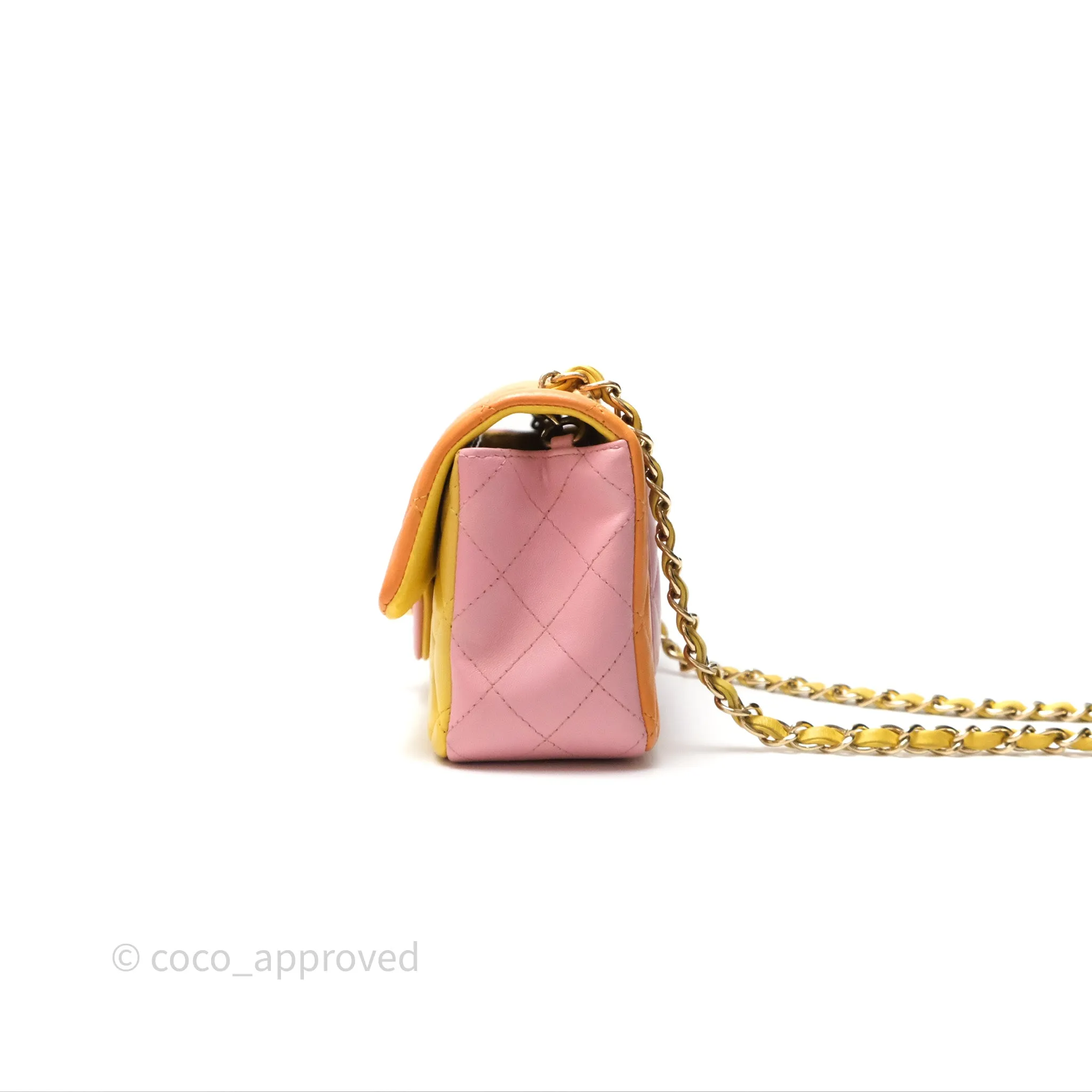 Chanel Quilted Mini Rectangular Flap Tri-Color Orange/Yellow/Pink Lambskin Gold Hardware