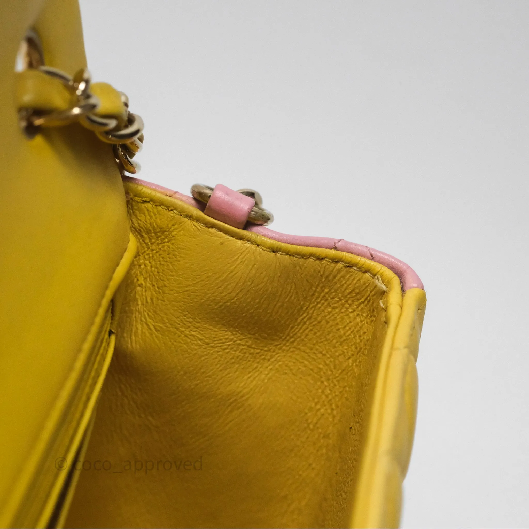 Chanel Quilted Mini Rectangular Flap Tri-Color Orange/Yellow/Pink Lambskin Gold Hardware
