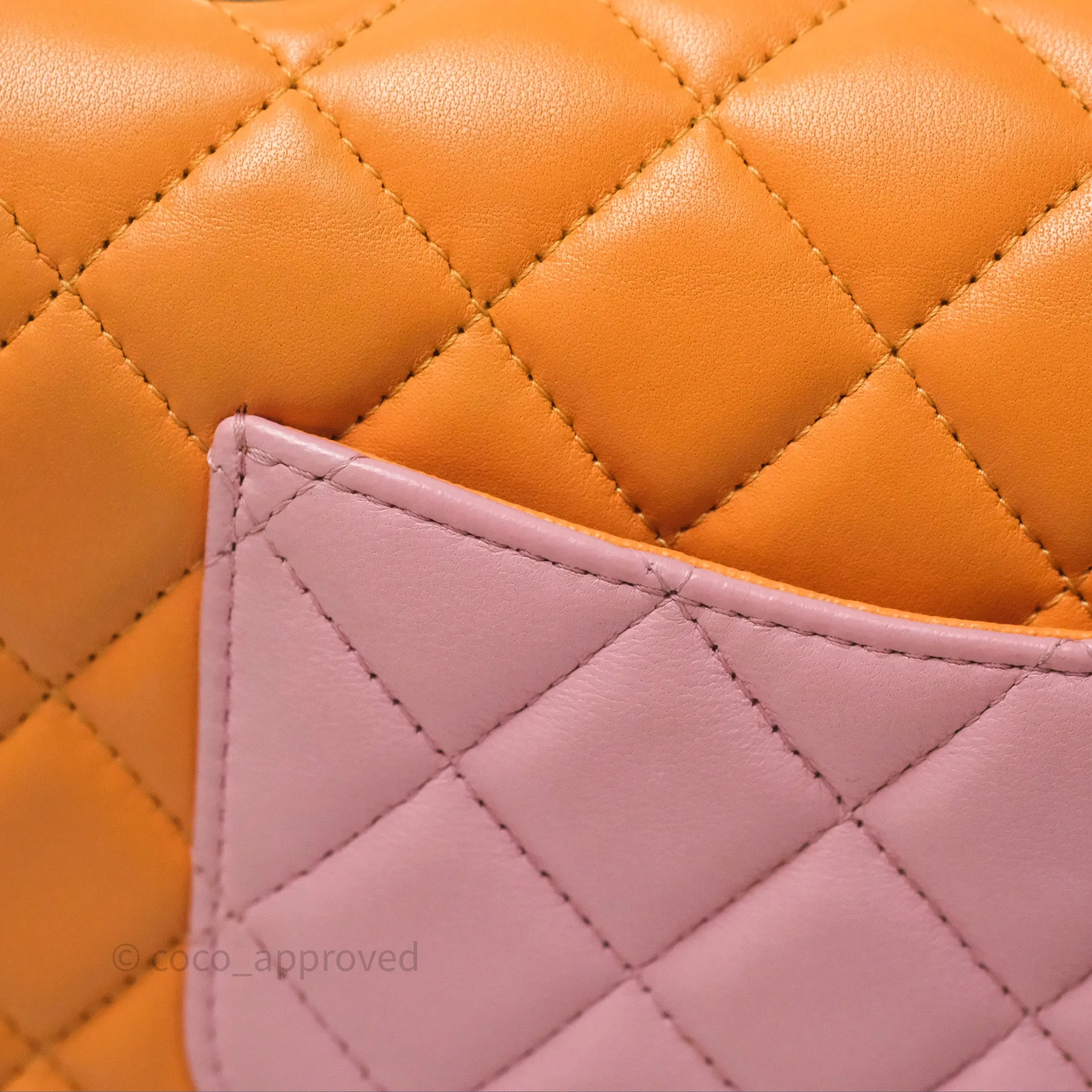 Chanel Quilted Mini Rectangular Flap Tri-Color Orange/Yellow/Pink Lambskin Gold Hardware