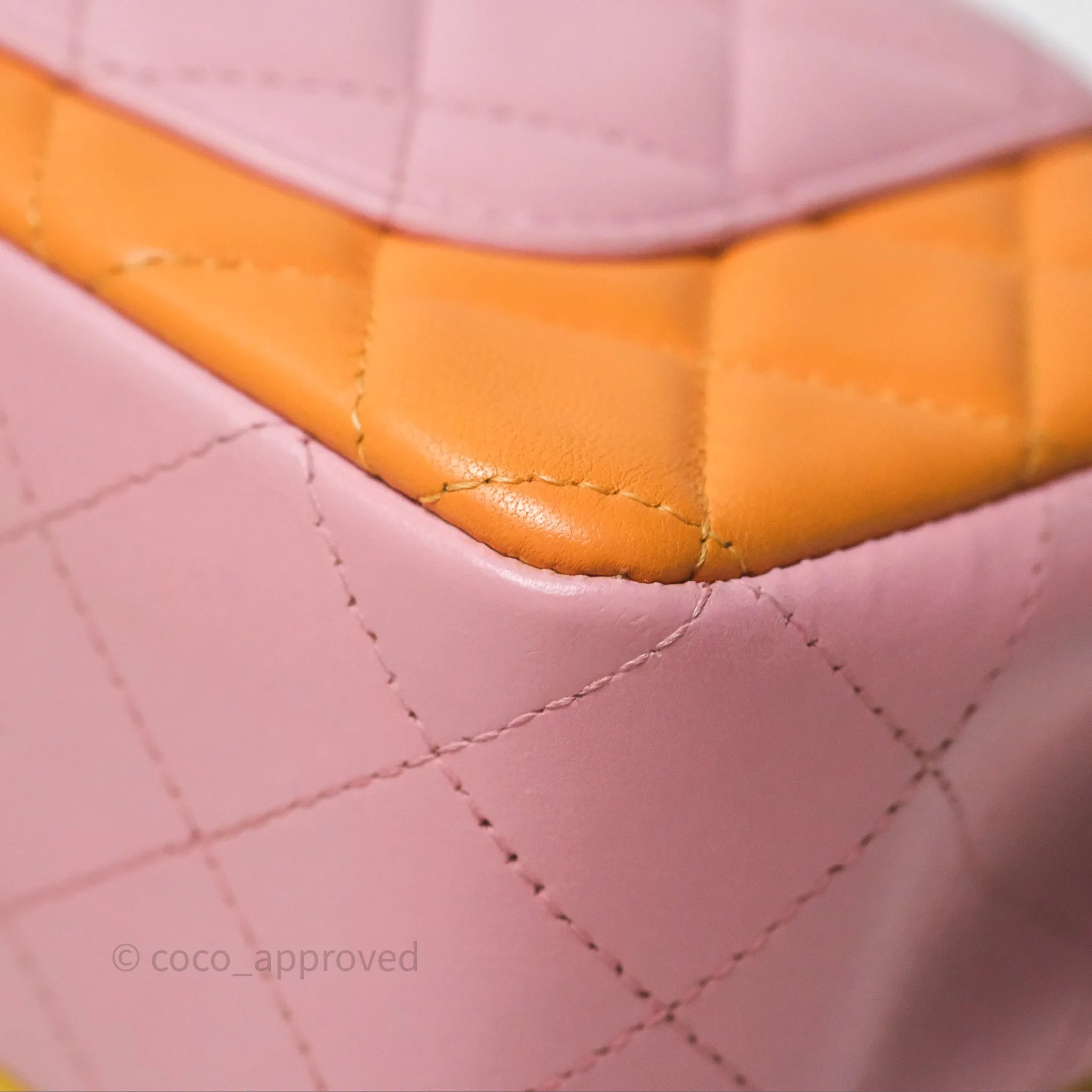 Chanel Quilted Mini Rectangular Flap Tri-Color Orange/Yellow/Pink Lambskin Gold Hardware