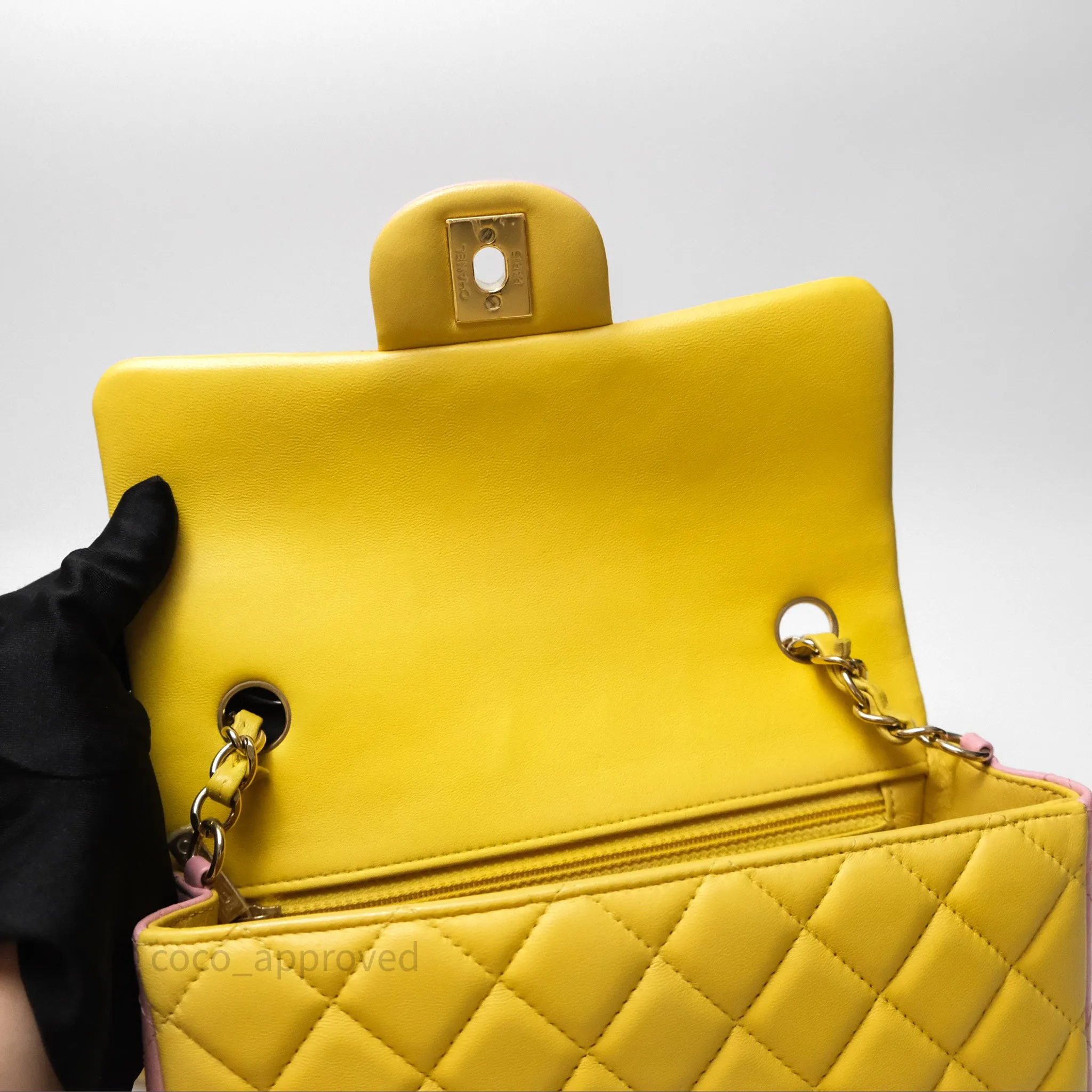 Chanel Quilted Mini Rectangular Flap Tri-Color Orange/Yellow/Pink Lambskin Gold Hardware