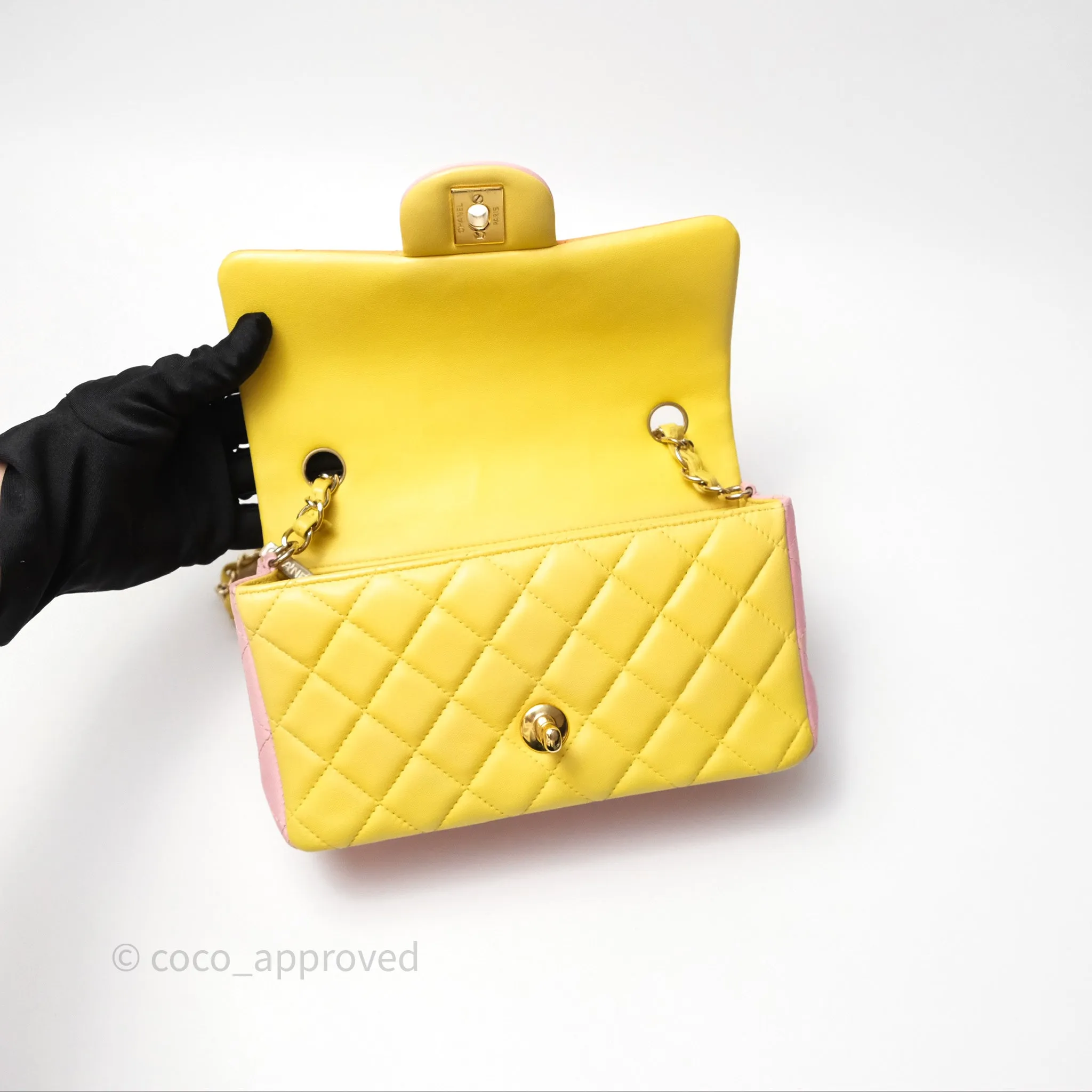 Chanel Quilted Mini Rectangular Flap Tri-Color Orange/Yellow/Pink Lambskin Gold Hardware