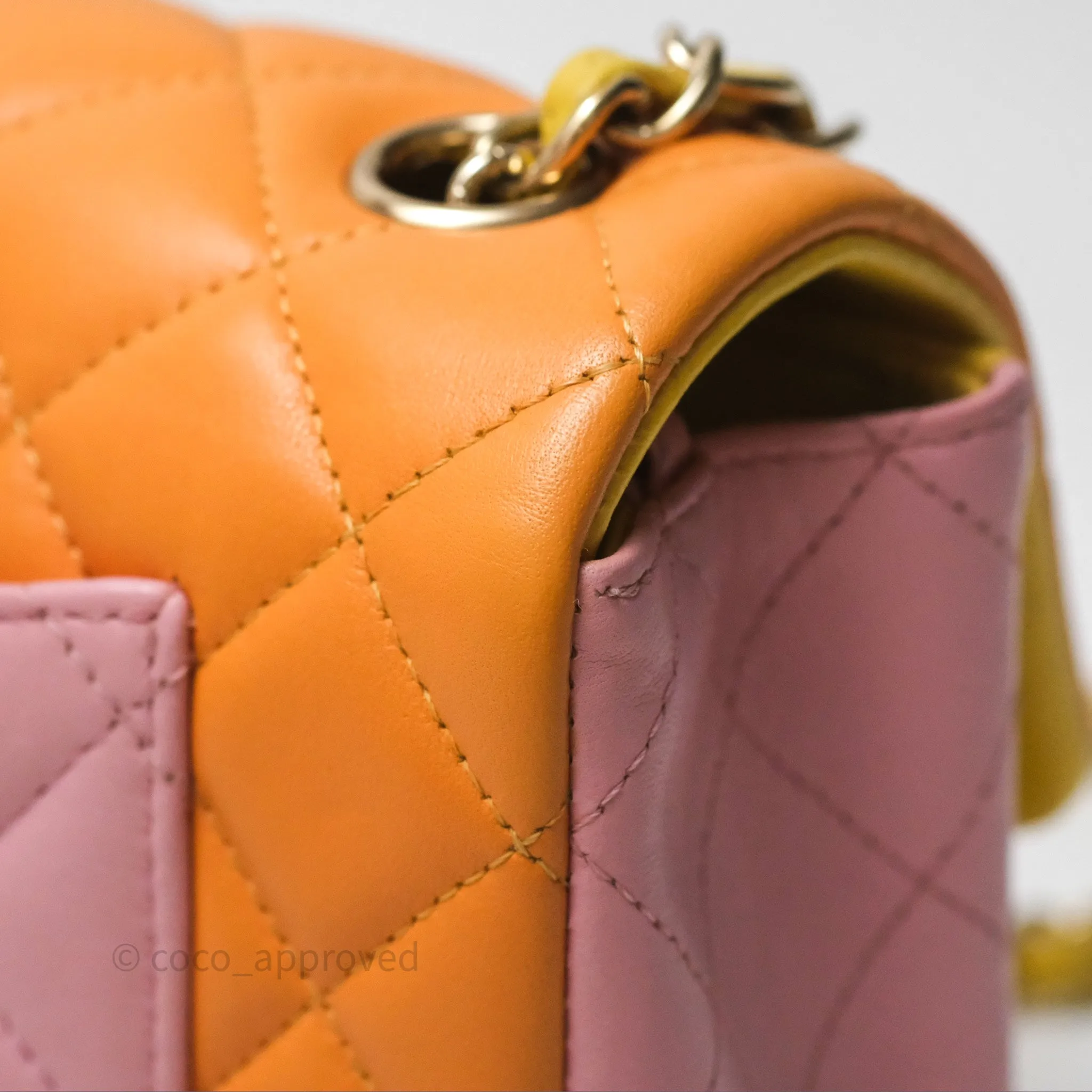 Chanel Quilted Mini Rectangular Flap Tri-Color Orange/Yellow/Pink Lambskin Gold Hardware