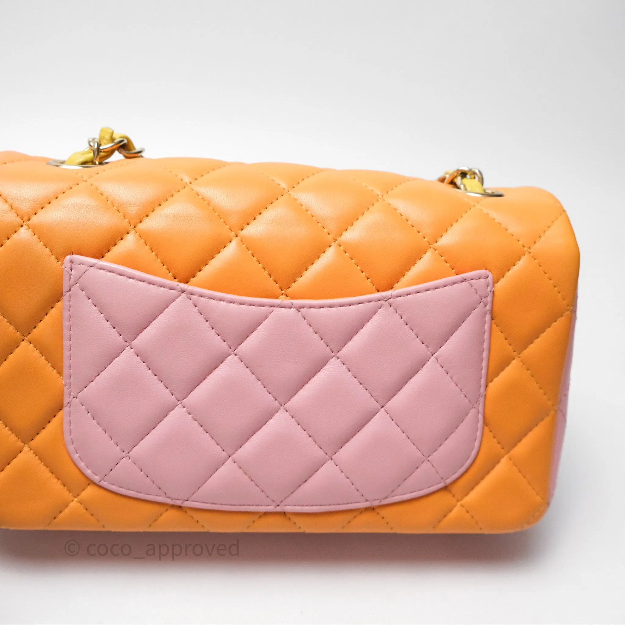 Chanel Quilted Mini Rectangular Flap Tri-Color Orange/Yellow/Pink Lambskin Gold Hardware