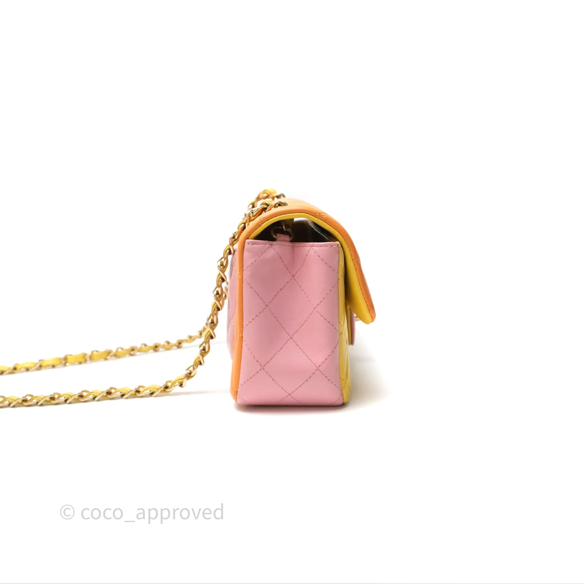 Chanel Quilted Mini Rectangular Flap Tri-Color Orange/Yellow/Pink Lambskin Gold Hardware