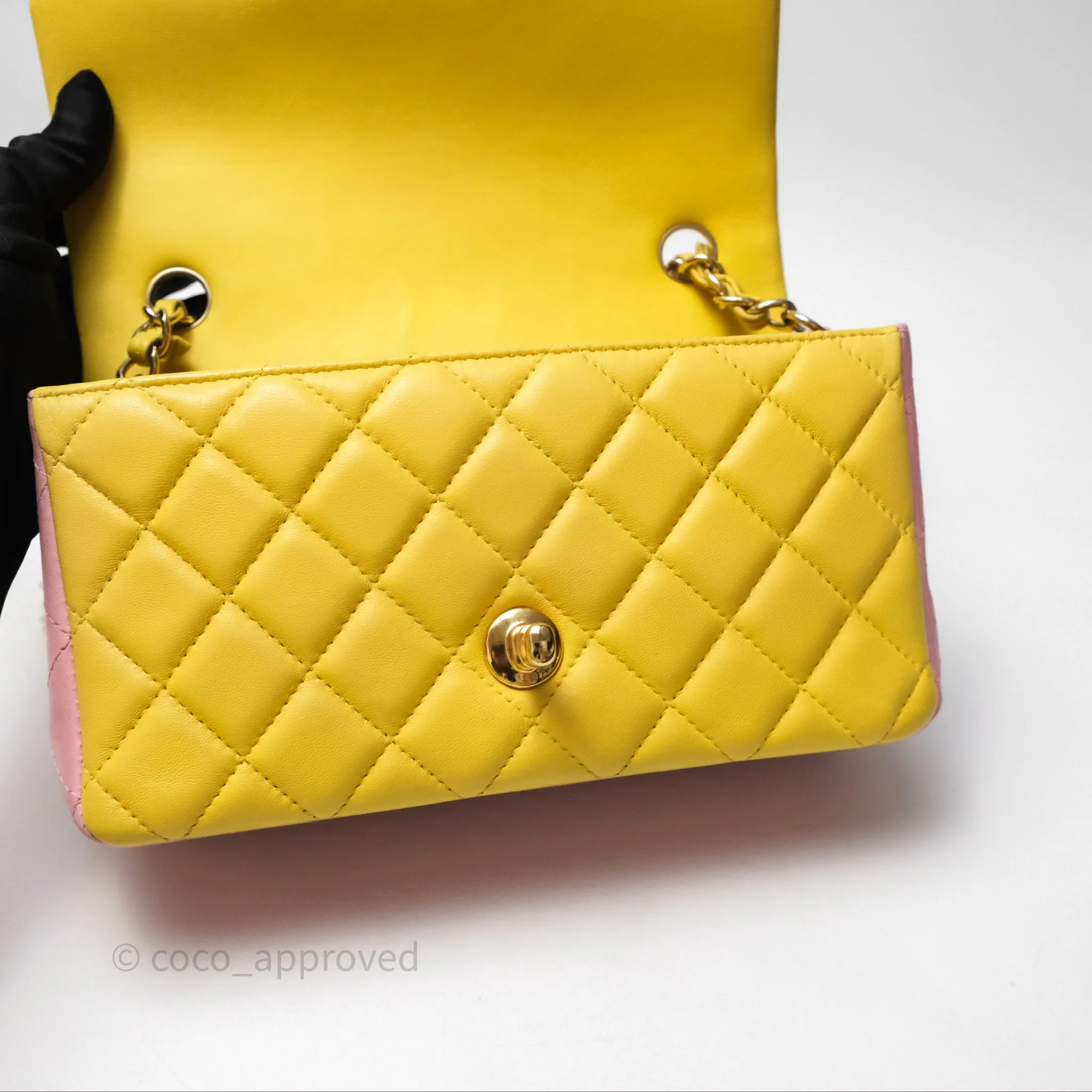Chanel Quilted Mini Rectangular Flap Tri-Color Orange/Yellow/Pink Lambskin Gold Hardware