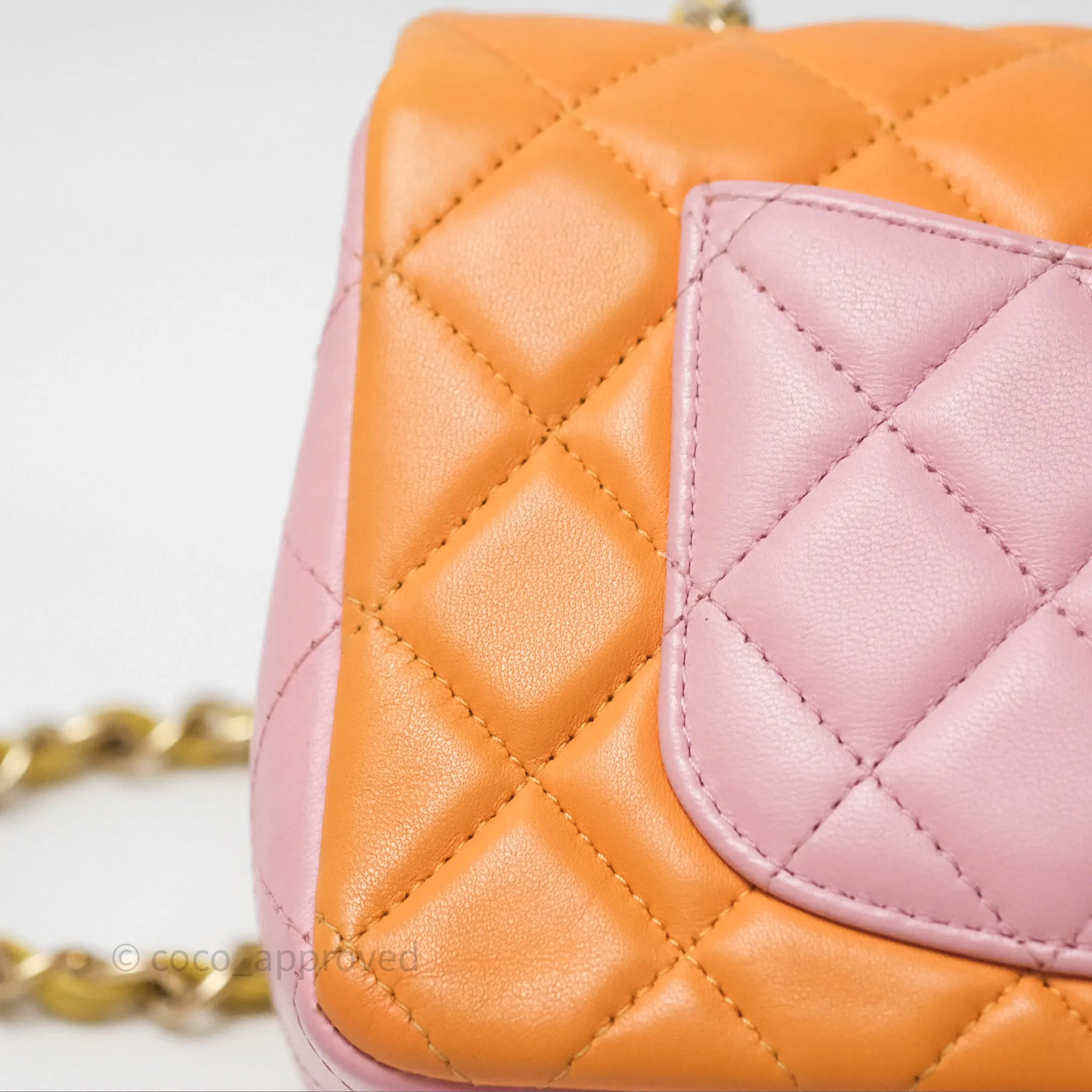 Chanel Quilted Mini Rectangular Flap Tri-Color Orange/Yellow/Pink Lambskin Gold Hardware