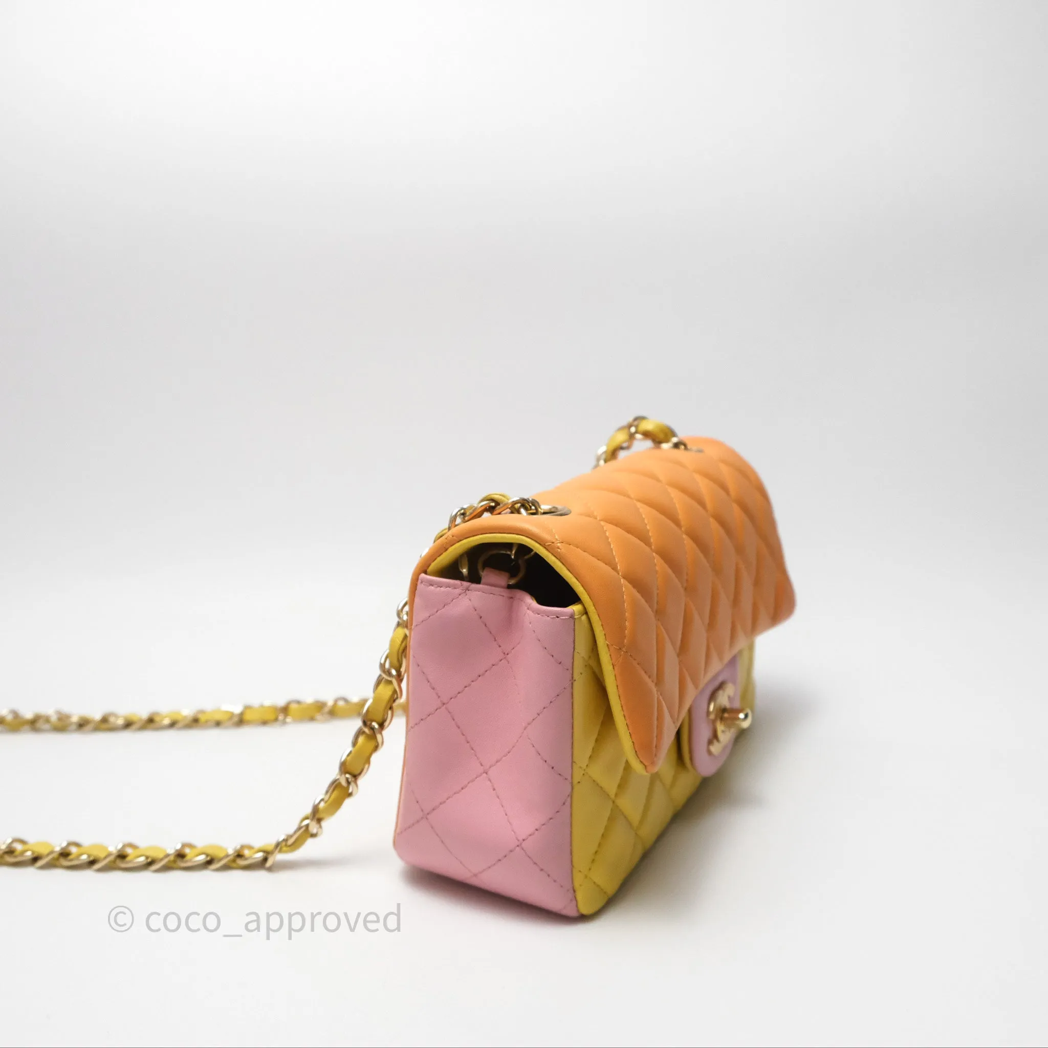 Chanel Quilted Mini Rectangular Flap Tri-Color Orange/Yellow/Pink Lambskin Gold Hardware