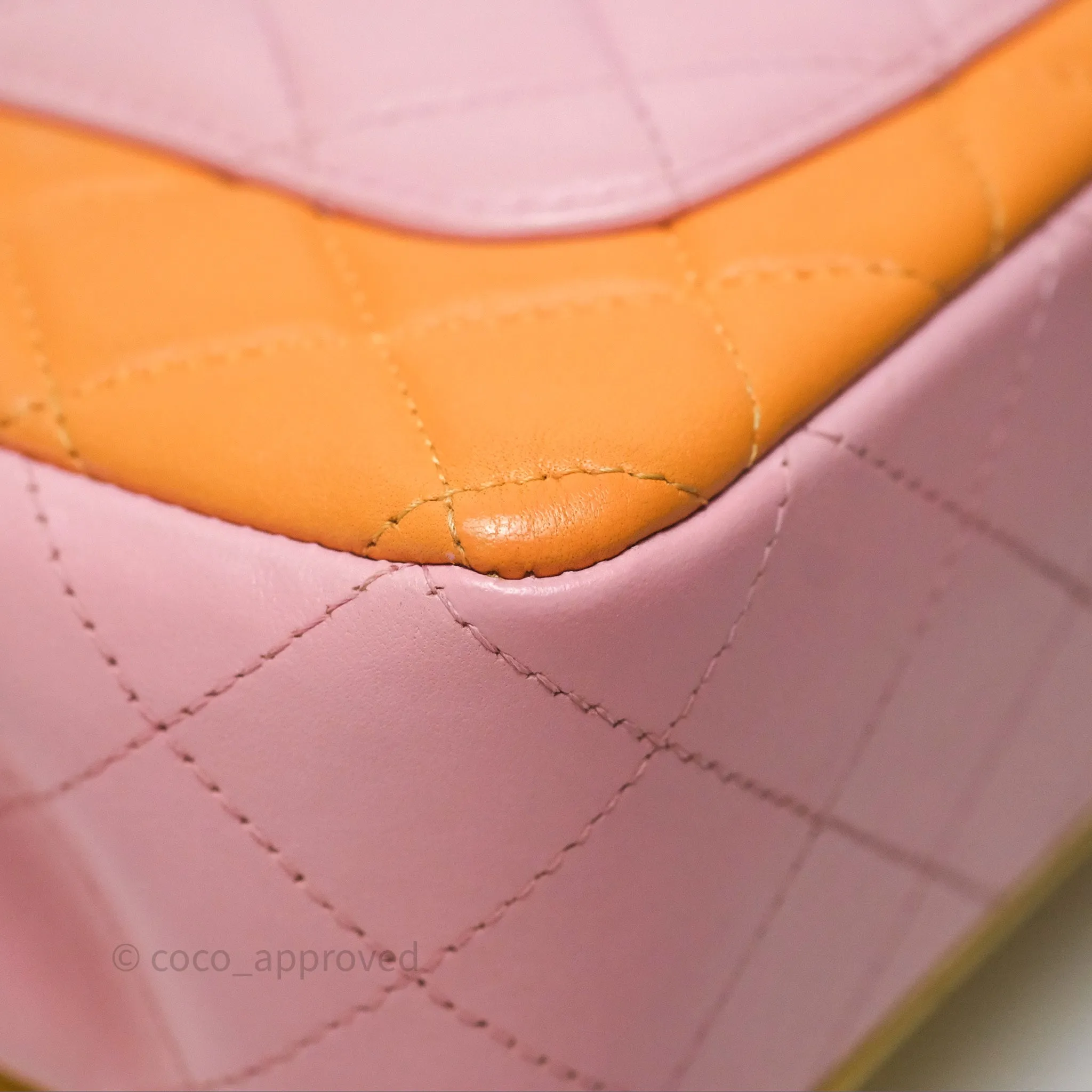 Chanel Quilted Mini Rectangular Flap Tri-Color Orange/Yellow/Pink Lambskin Gold Hardware