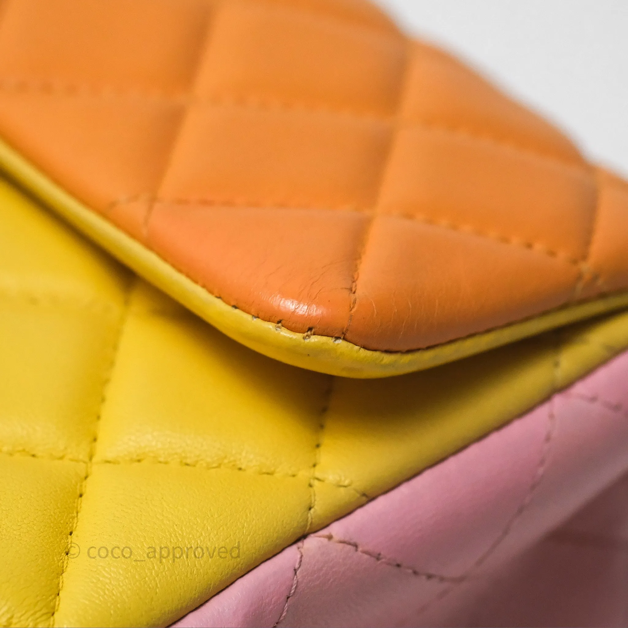 Chanel Quilted Mini Rectangular Flap Tri-Color Orange/Yellow/Pink Lambskin Gold Hardware