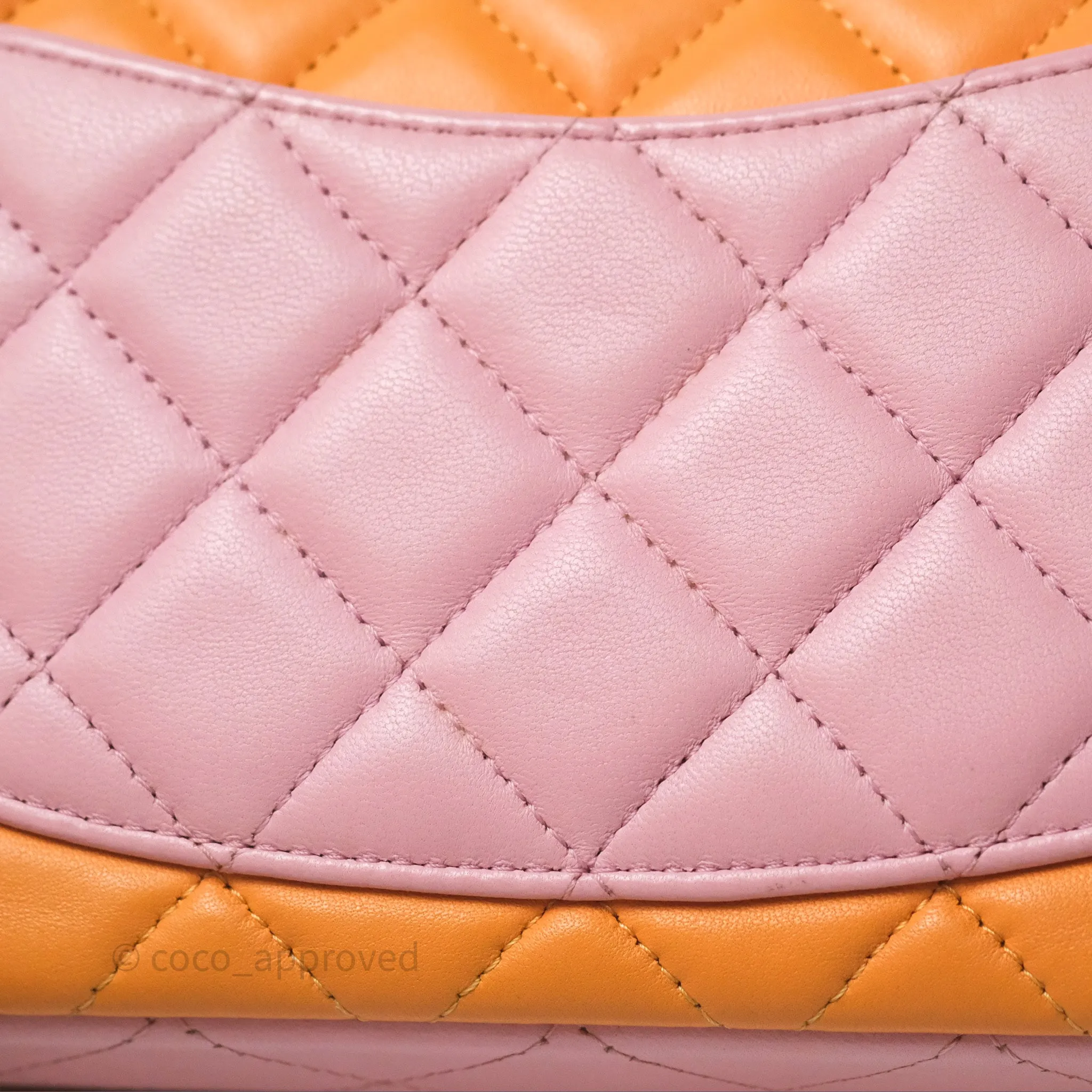Chanel Quilted Mini Rectangular Flap Tri-Color Orange/Yellow/Pink Lambskin Gold Hardware