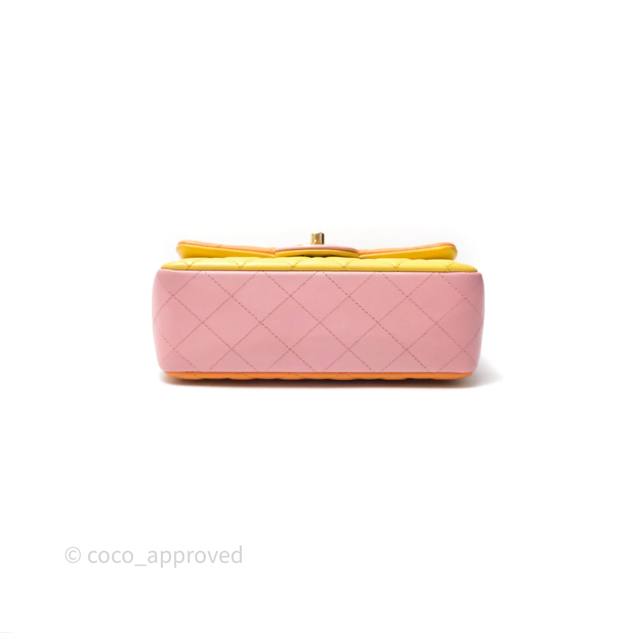 Chanel Quilted Mini Rectangular Flap Tri-Color Orange/Yellow/Pink Lambskin Gold Hardware