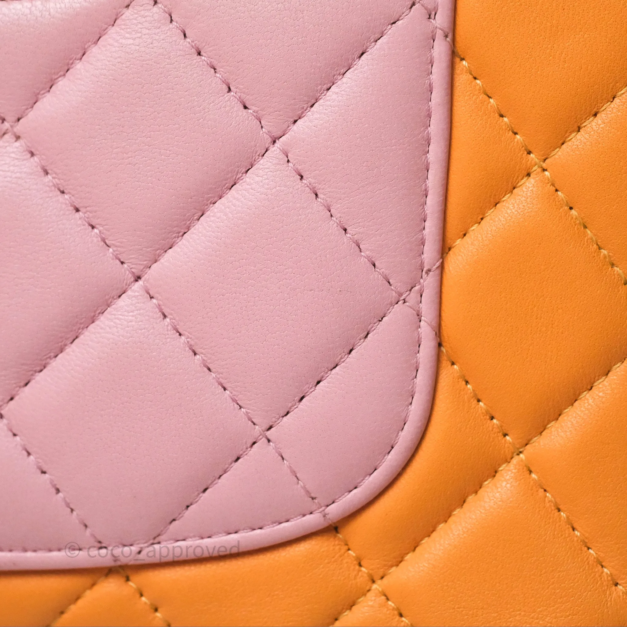 Chanel Quilted Mini Rectangular Flap Tri-Color Orange/Yellow/Pink Lambskin Gold Hardware