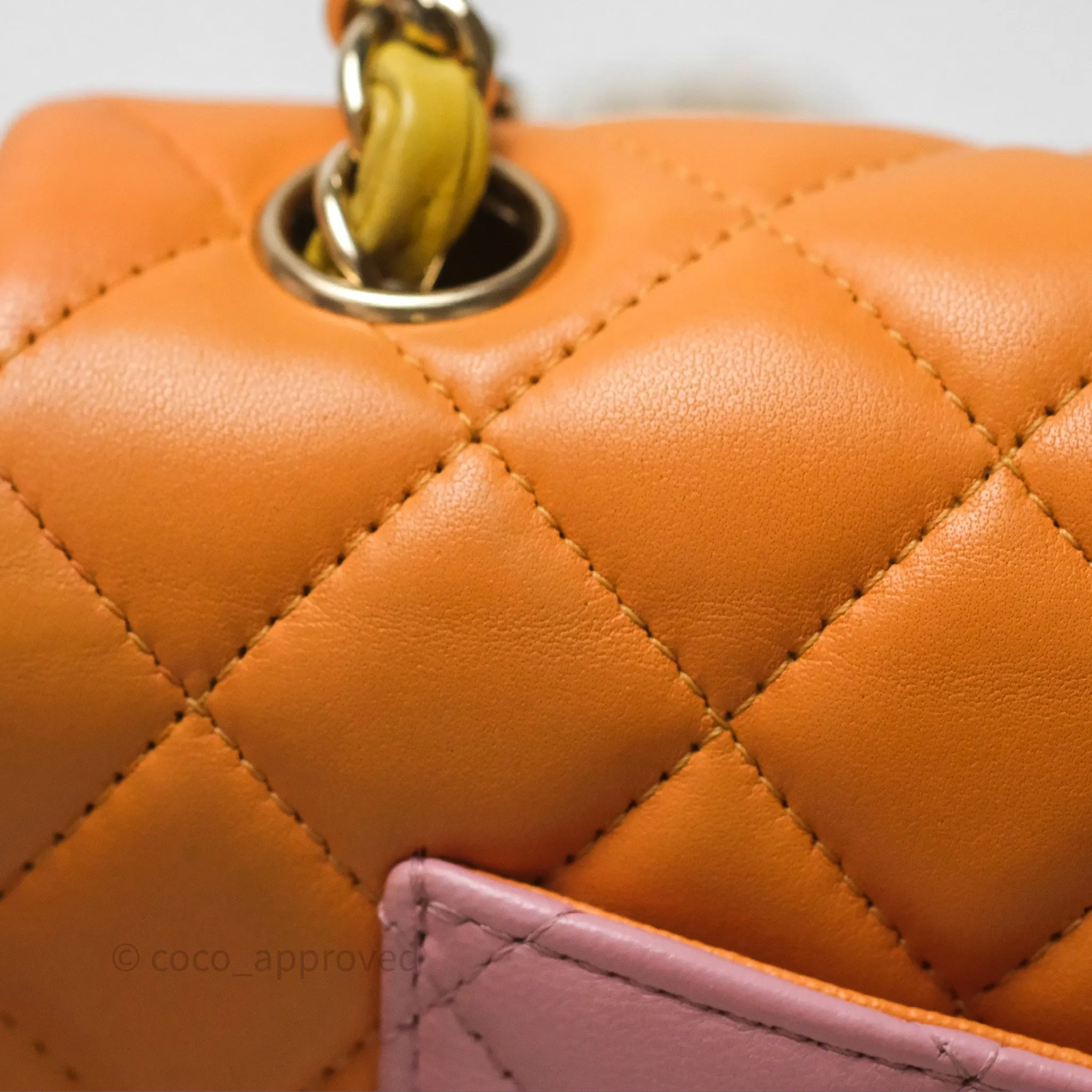 Chanel Quilted Mini Rectangular Flap Tri-Color Orange/Yellow/Pink Lambskin Gold Hardware
