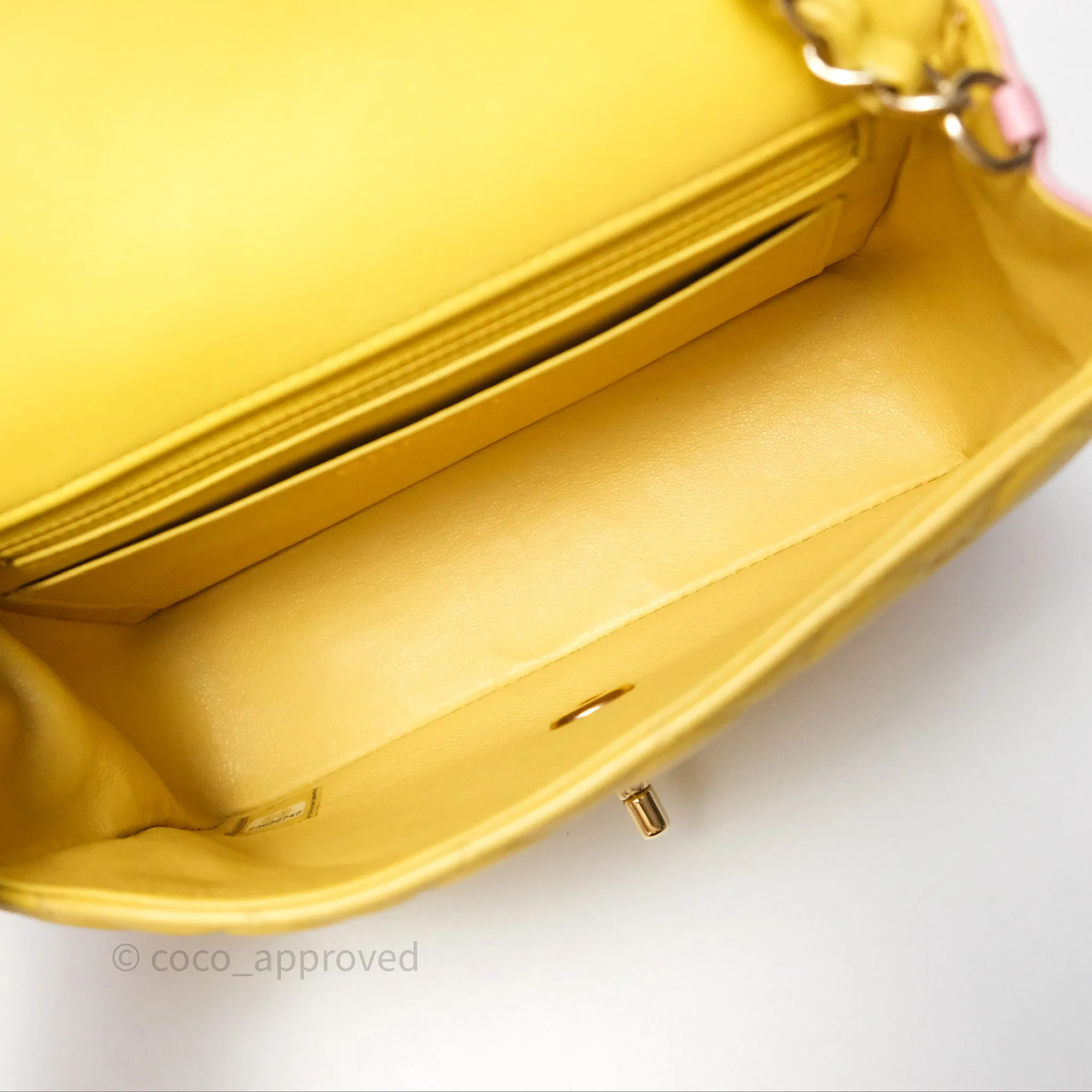 Chanel Quilted Mini Rectangular Flap Tri-Color Orange/Yellow/Pink Lambskin Gold Hardware