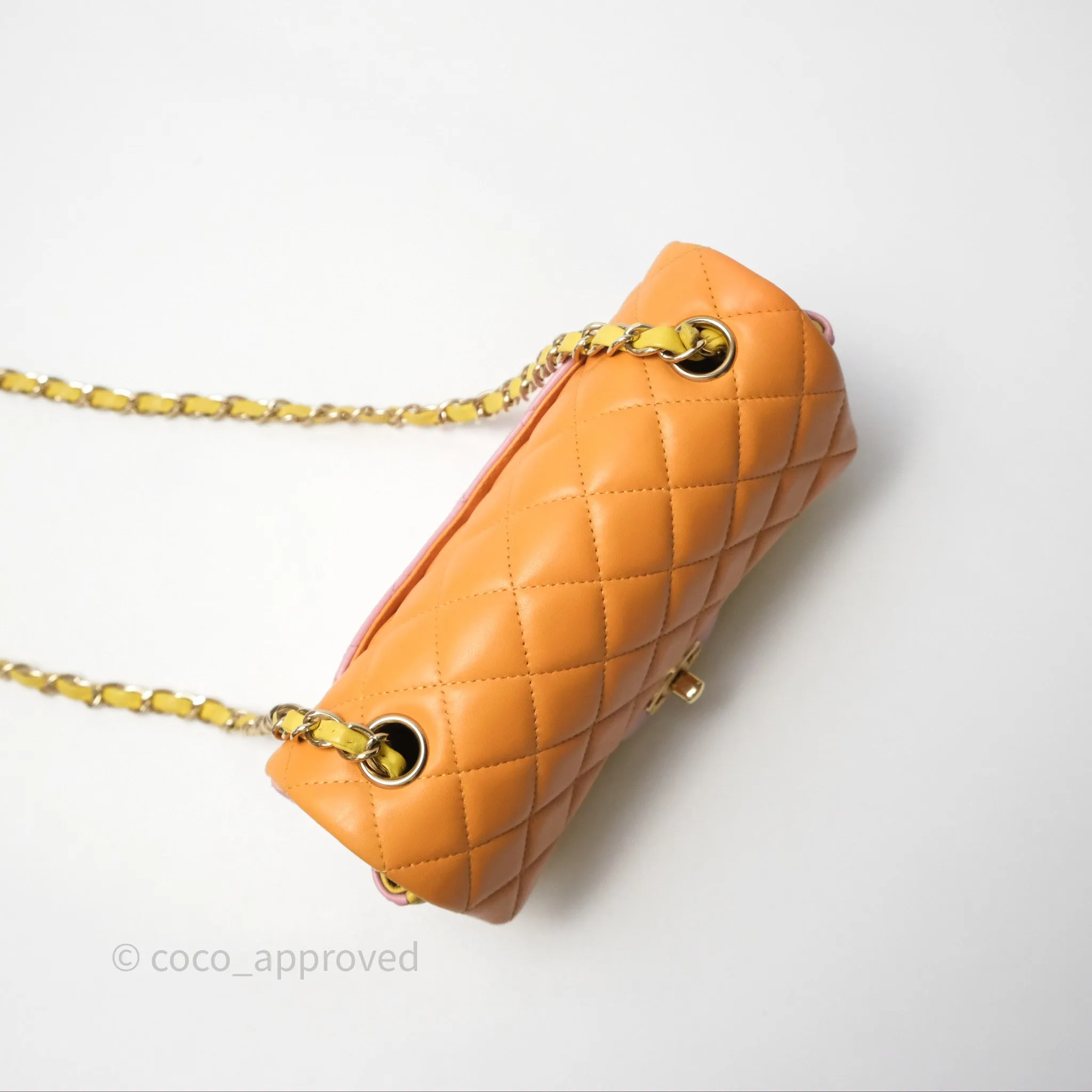 Chanel Quilted Mini Rectangular Flap Tri-Color Orange/Yellow/Pink Lambskin Gold Hardware