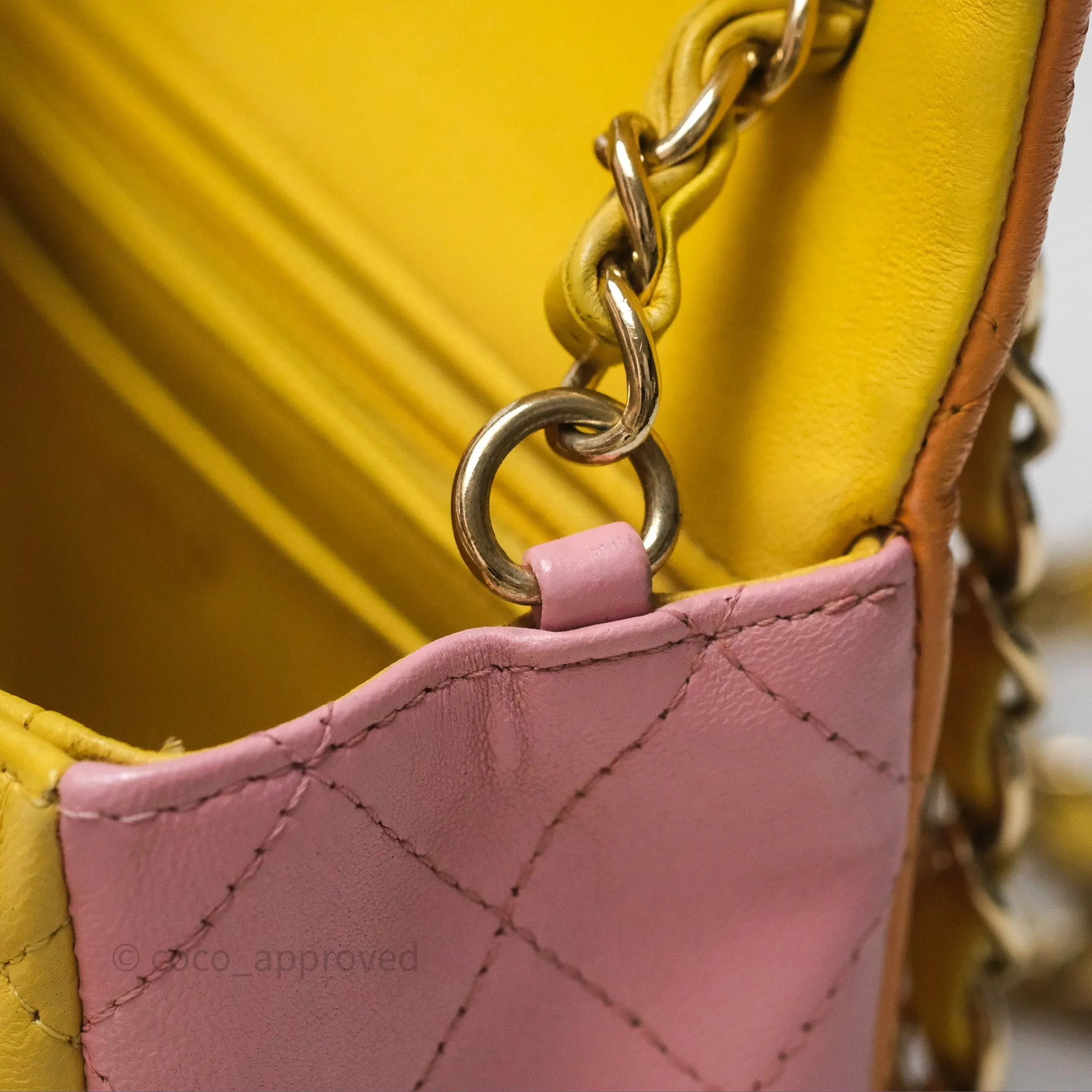 Chanel Quilted Mini Rectangular Flap Tri-Color Orange/Yellow/Pink Lambskin Gold Hardware