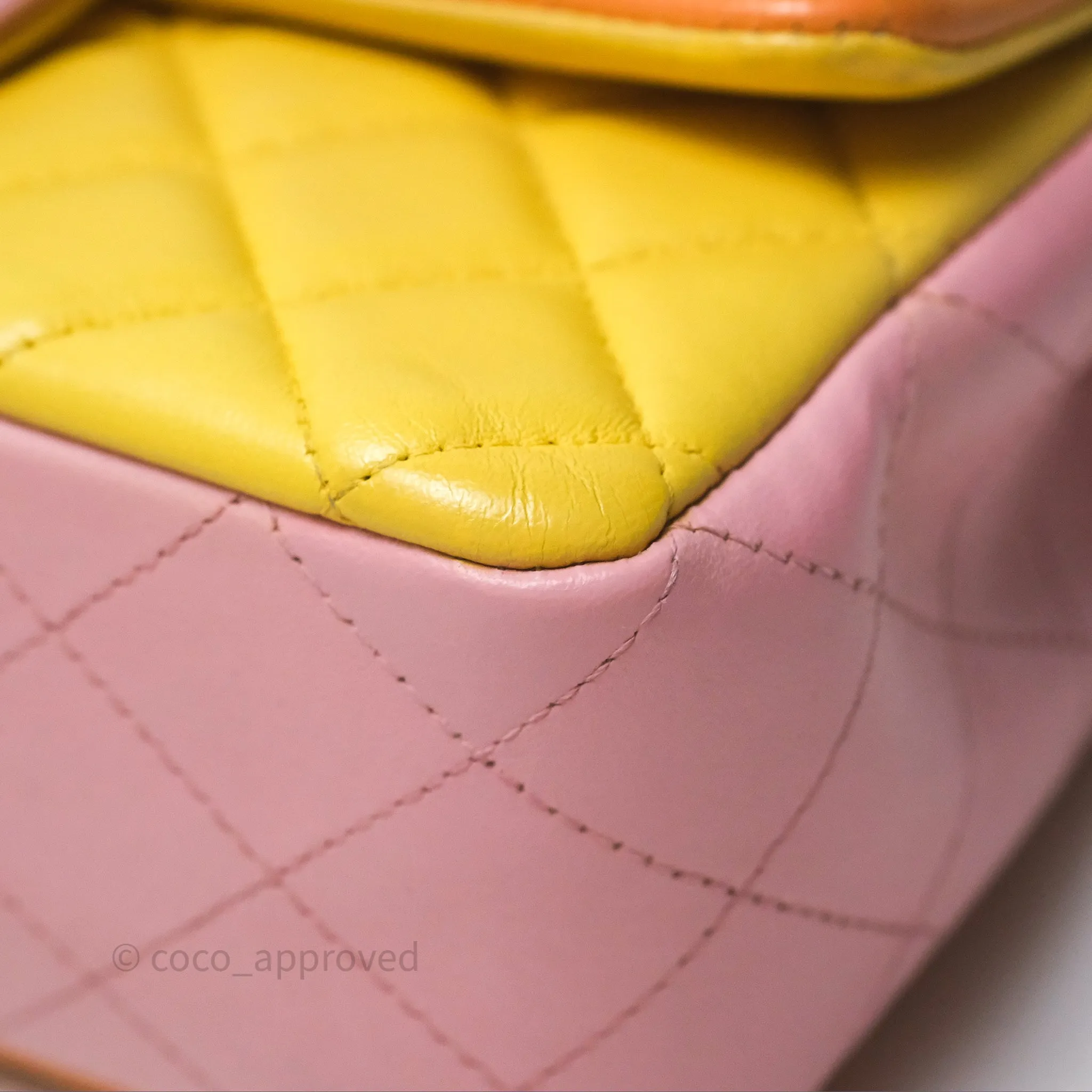 Chanel Quilted Mini Rectangular Flap Tri-Color Orange/Yellow/Pink Lambskin Gold Hardware