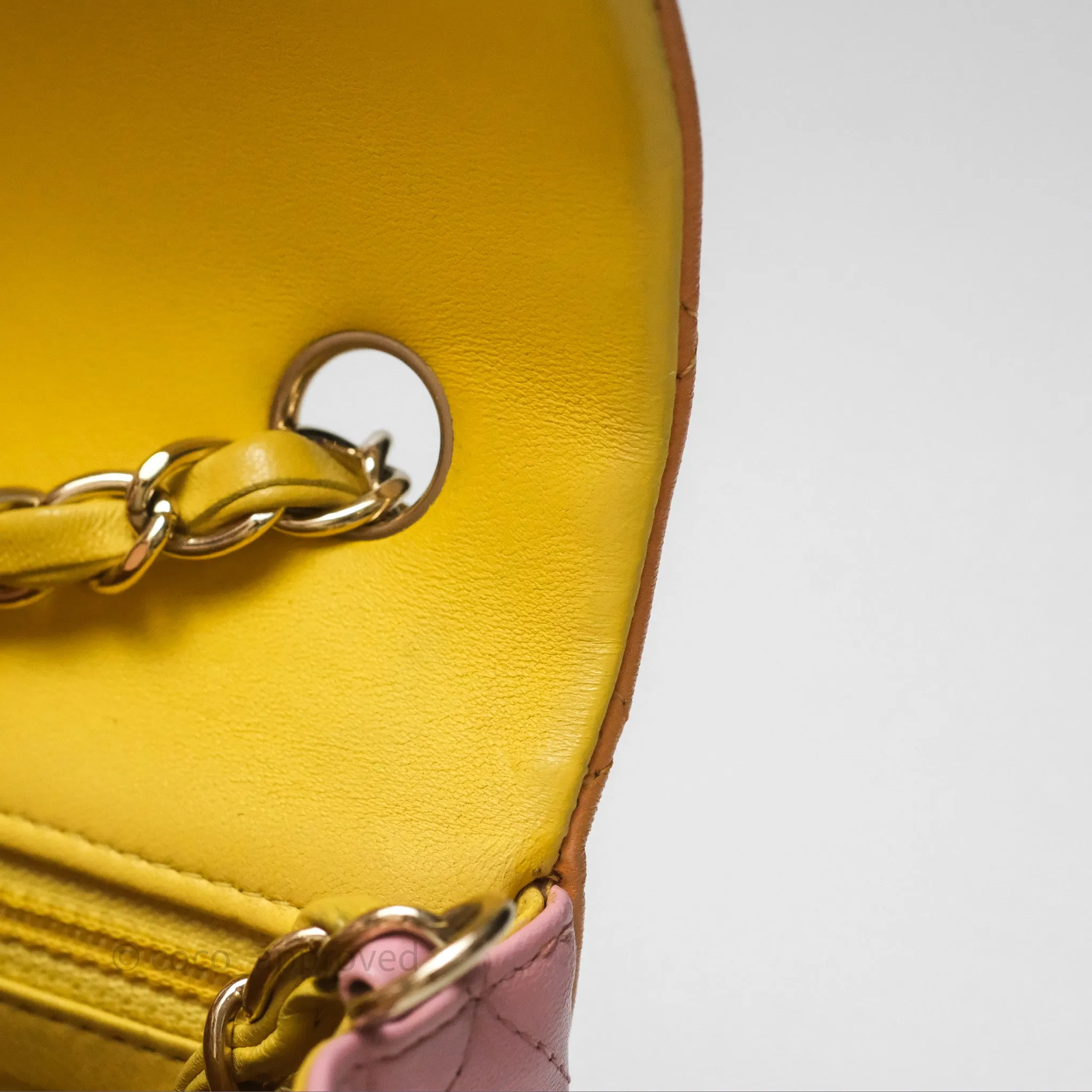 Chanel Quilted Mini Rectangular Flap Tri-Color Orange/Yellow/Pink Lambskin Gold Hardware