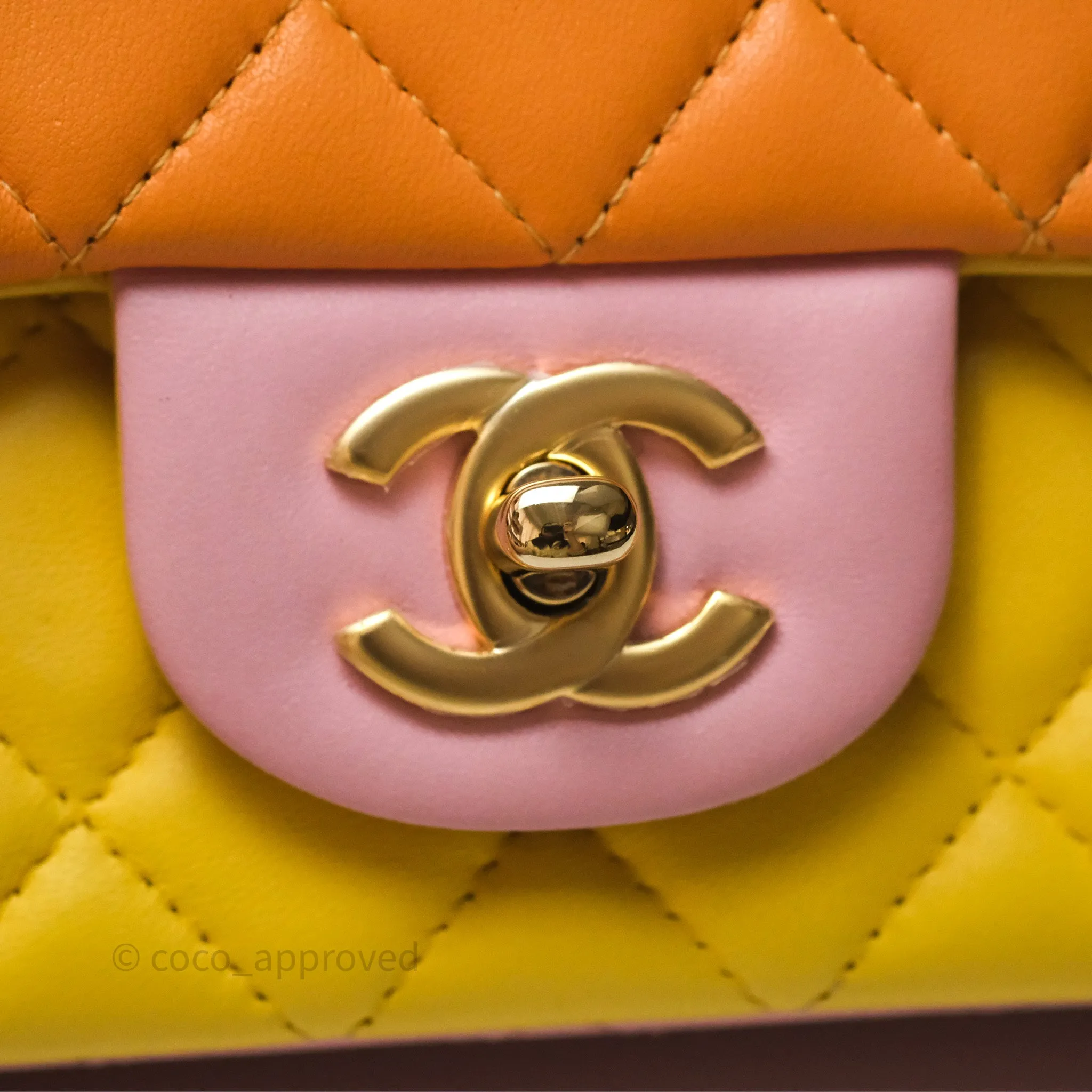 Chanel Quilted Mini Rectangular Flap Tri-Color Orange/Yellow/Pink Lambskin Gold Hardware