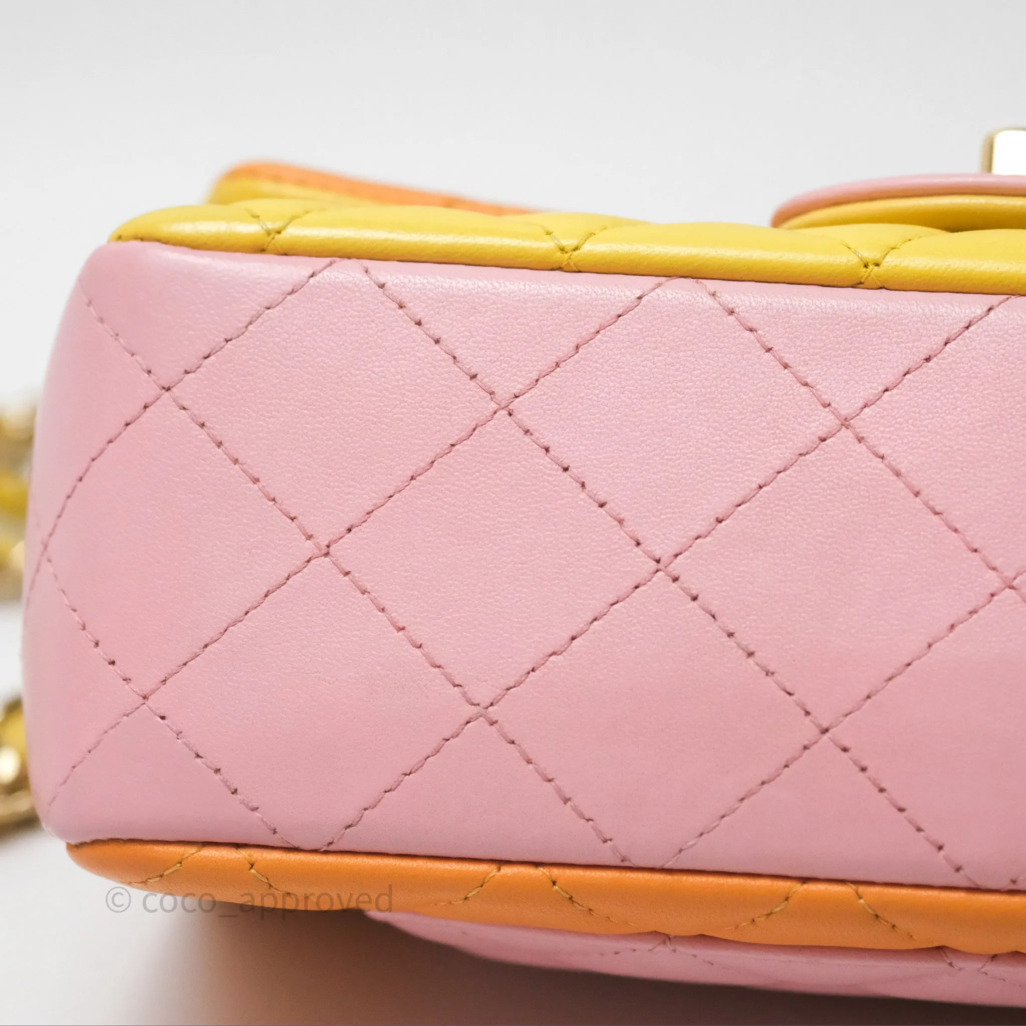 Chanel Quilted Mini Rectangular Flap Tri-Color Orange/Yellow/Pink Lambskin Gold Hardware