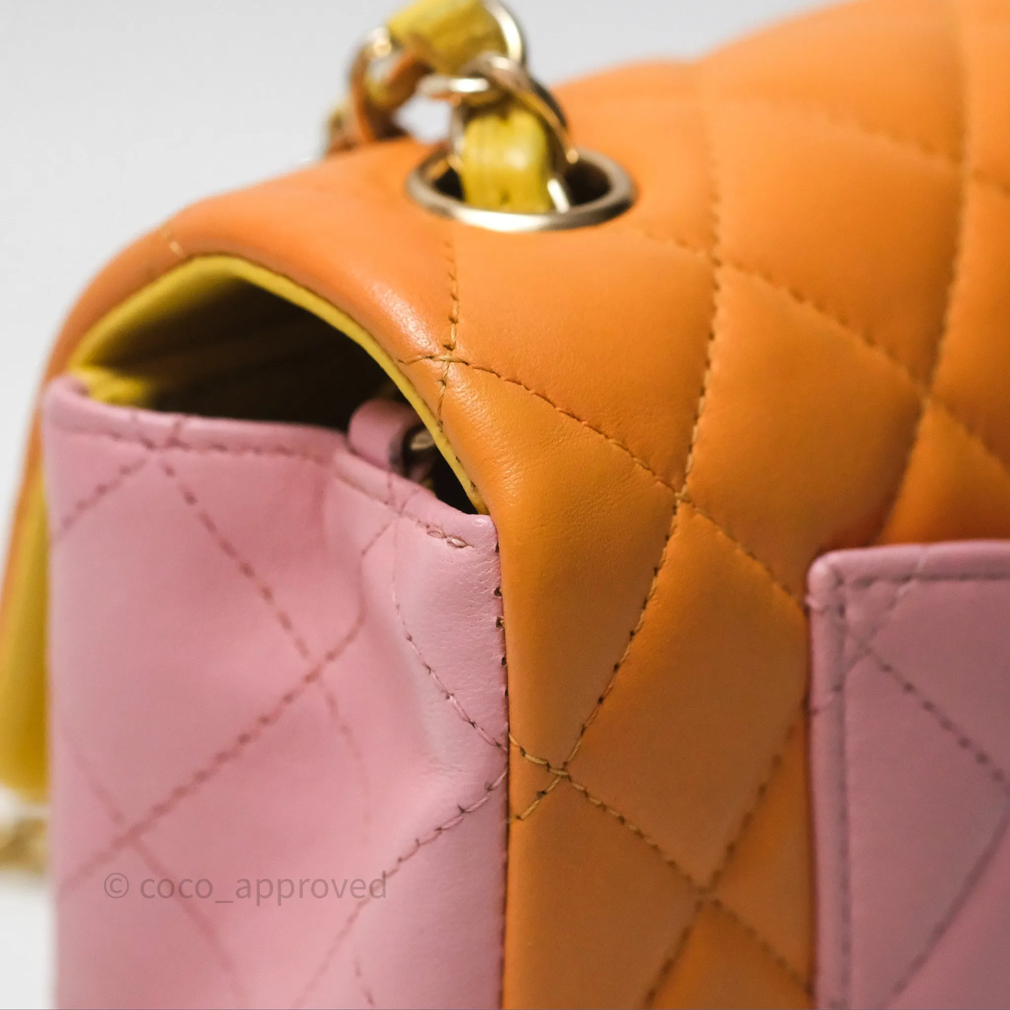 Chanel Quilted Mini Rectangular Flap Tri-Color Orange/Yellow/Pink Lambskin Gold Hardware