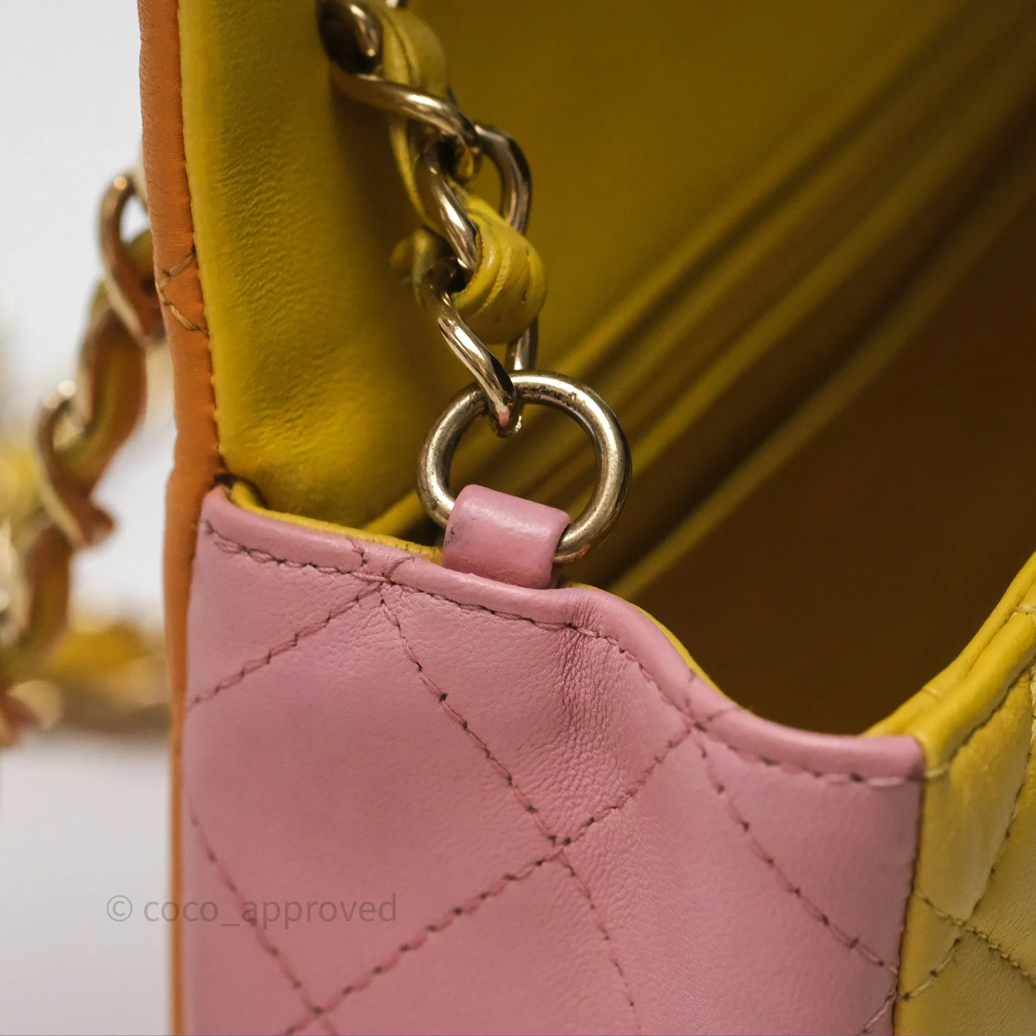 Chanel Quilted Mini Rectangular Flap Tri-Color Orange/Yellow/Pink Lambskin Gold Hardware