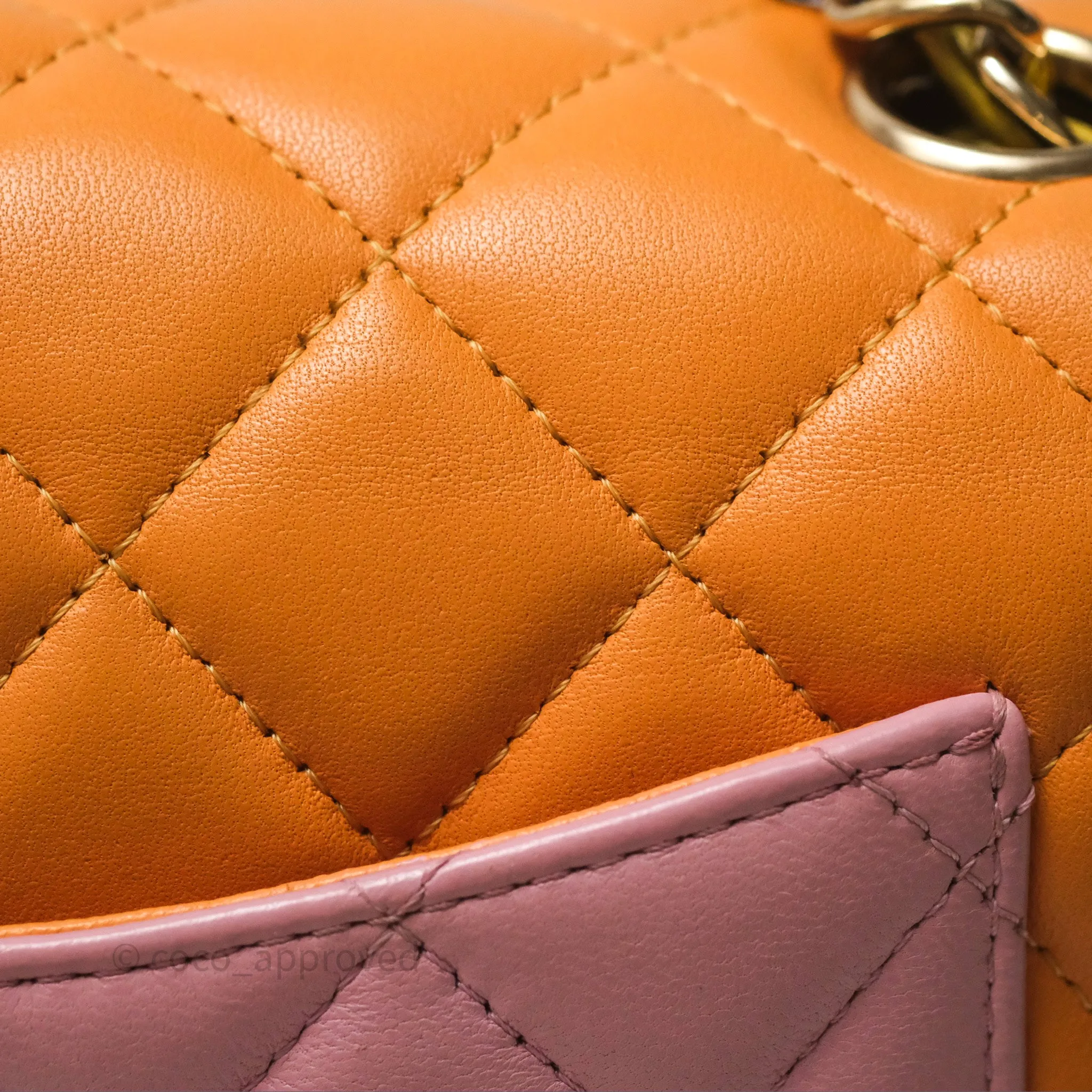 Chanel Quilted Mini Rectangular Flap Tri-Color Orange/Yellow/Pink Lambskin Gold Hardware