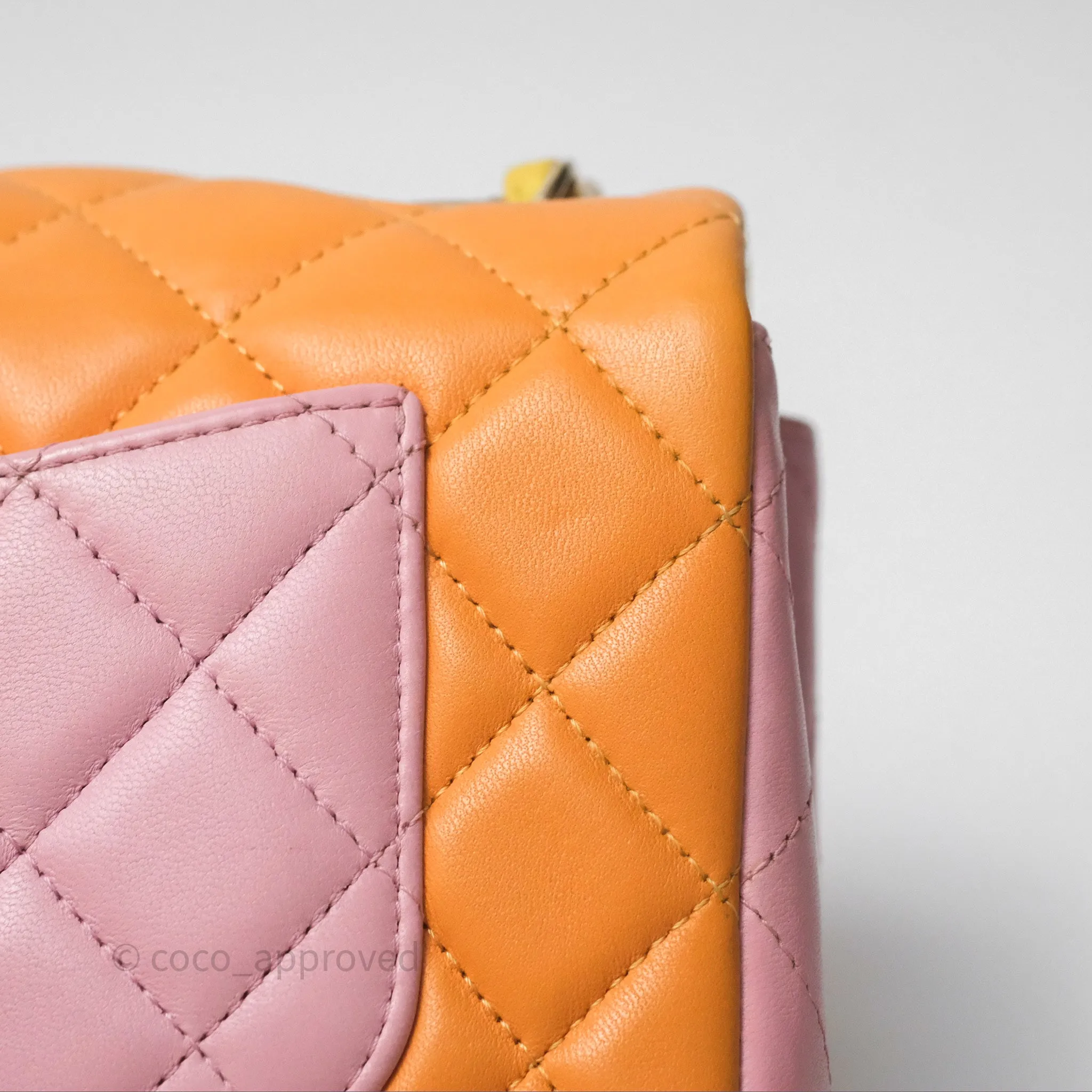 Chanel Quilted Mini Rectangular Flap Tri-Color Orange/Yellow/Pink Lambskin Gold Hardware