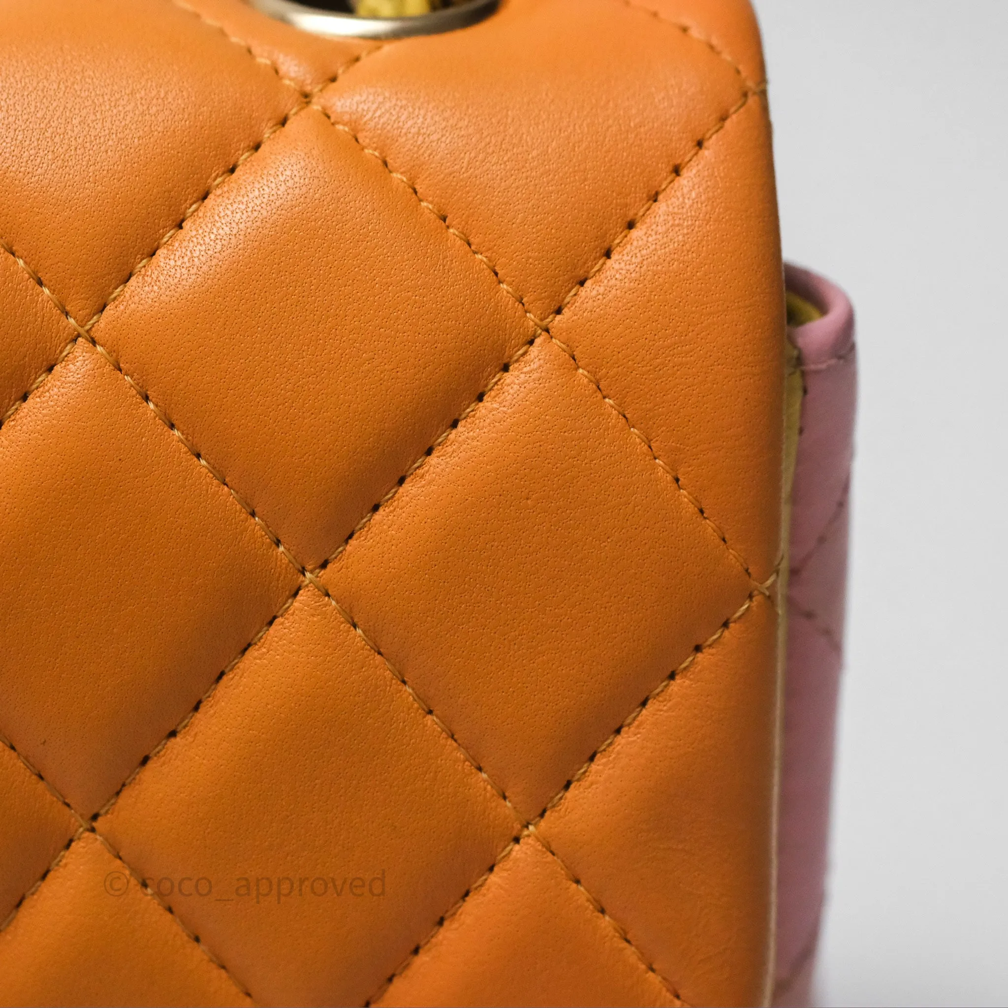 Chanel Quilted Mini Rectangular Flap Tri-Color Orange/Yellow/Pink Lambskin Gold Hardware