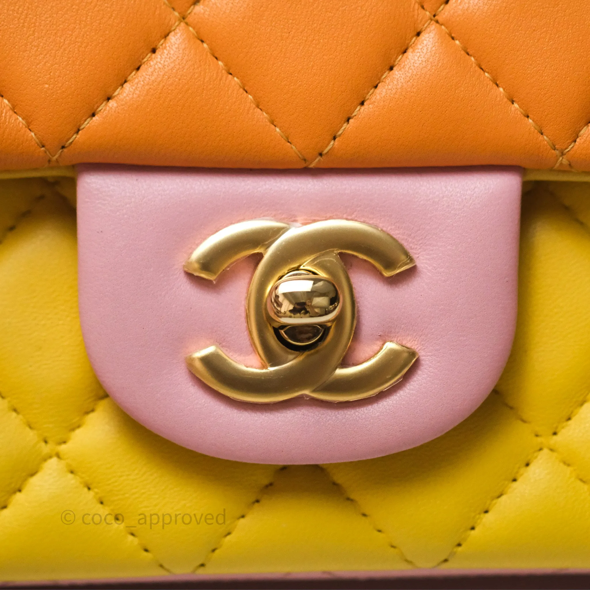Chanel Quilted Mini Rectangular Flap Tri-Color Orange/Yellow/Pink Lambskin Gold Hardware