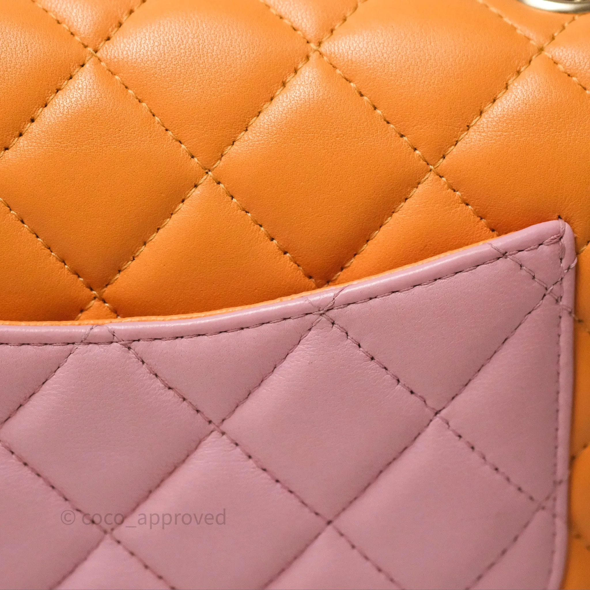 Chanel Quilted Mini Rectangular Flap Tri-Color Orange/Yellow/Pink Lambskin Gold Hardware