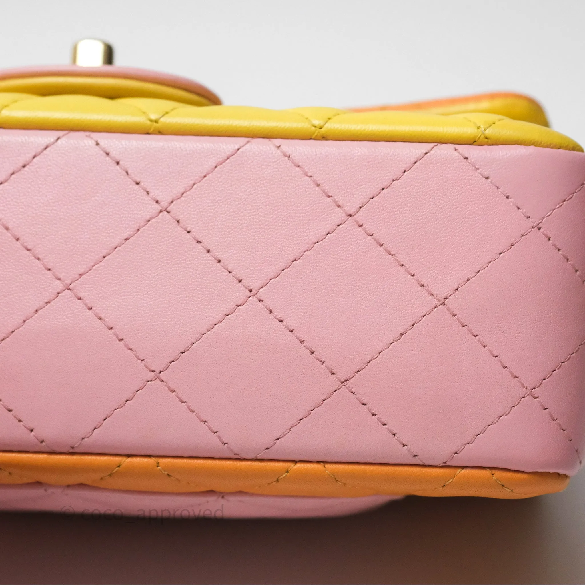 Chanel Quilted Mini Rectangular Flap Tri-Color Orange/Yellow/Pink Lambskin Gold Hardware