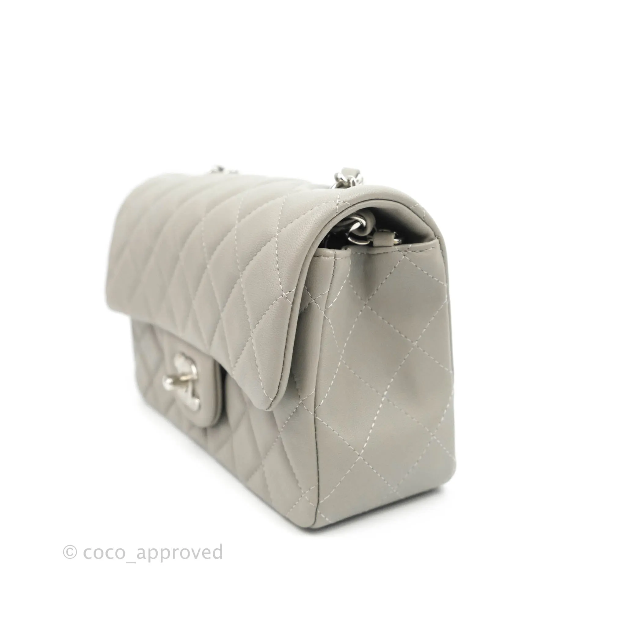 Chanel Quilted Mini Rectangular Grey Lambskin Silver Hardware 19B