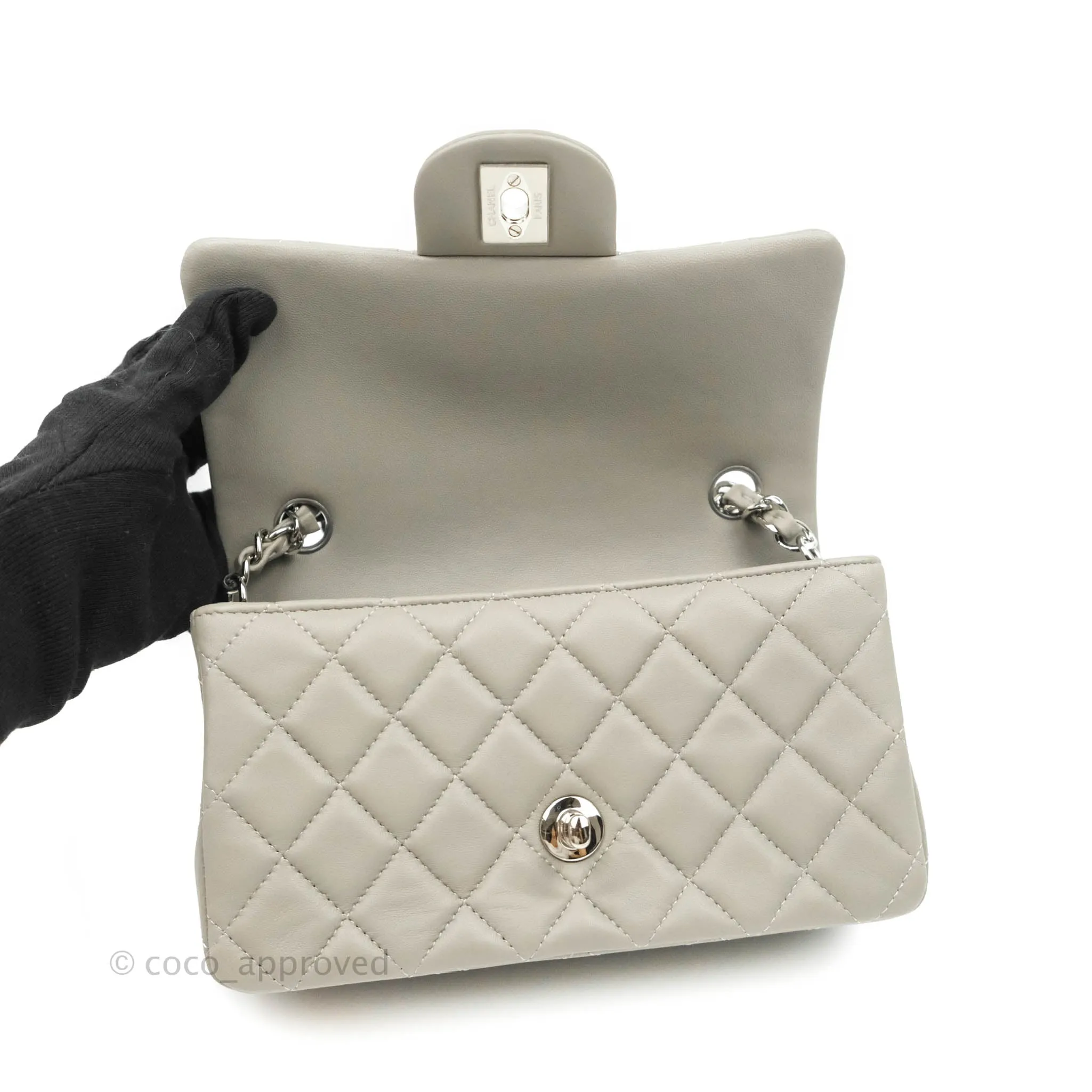 Chanel Quilted Mini Rectangular Grey Lambskin Silver Hardware 19B