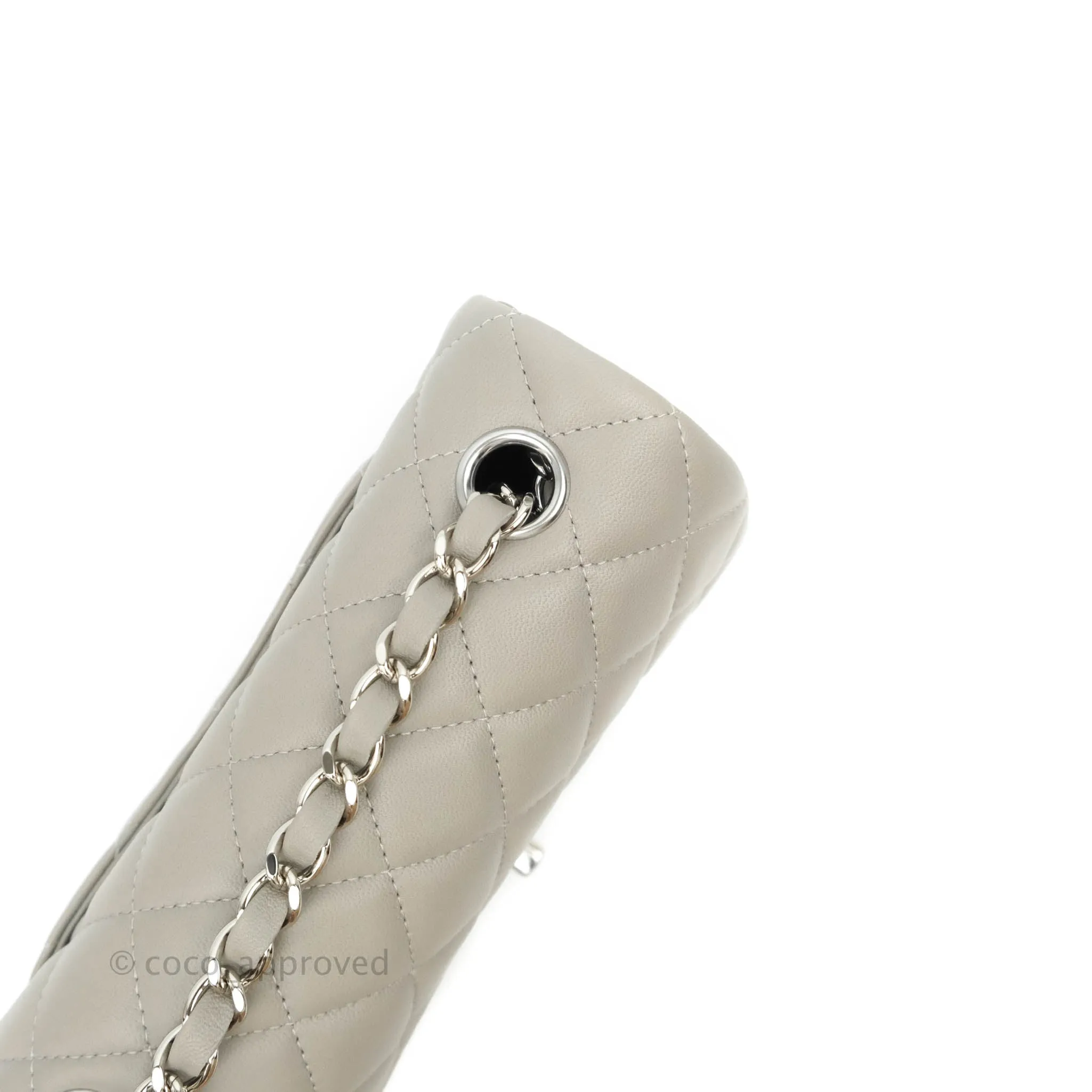 Chanel Quilted Mini Rectangular Grey Lambskin Silver Hardware 19B
