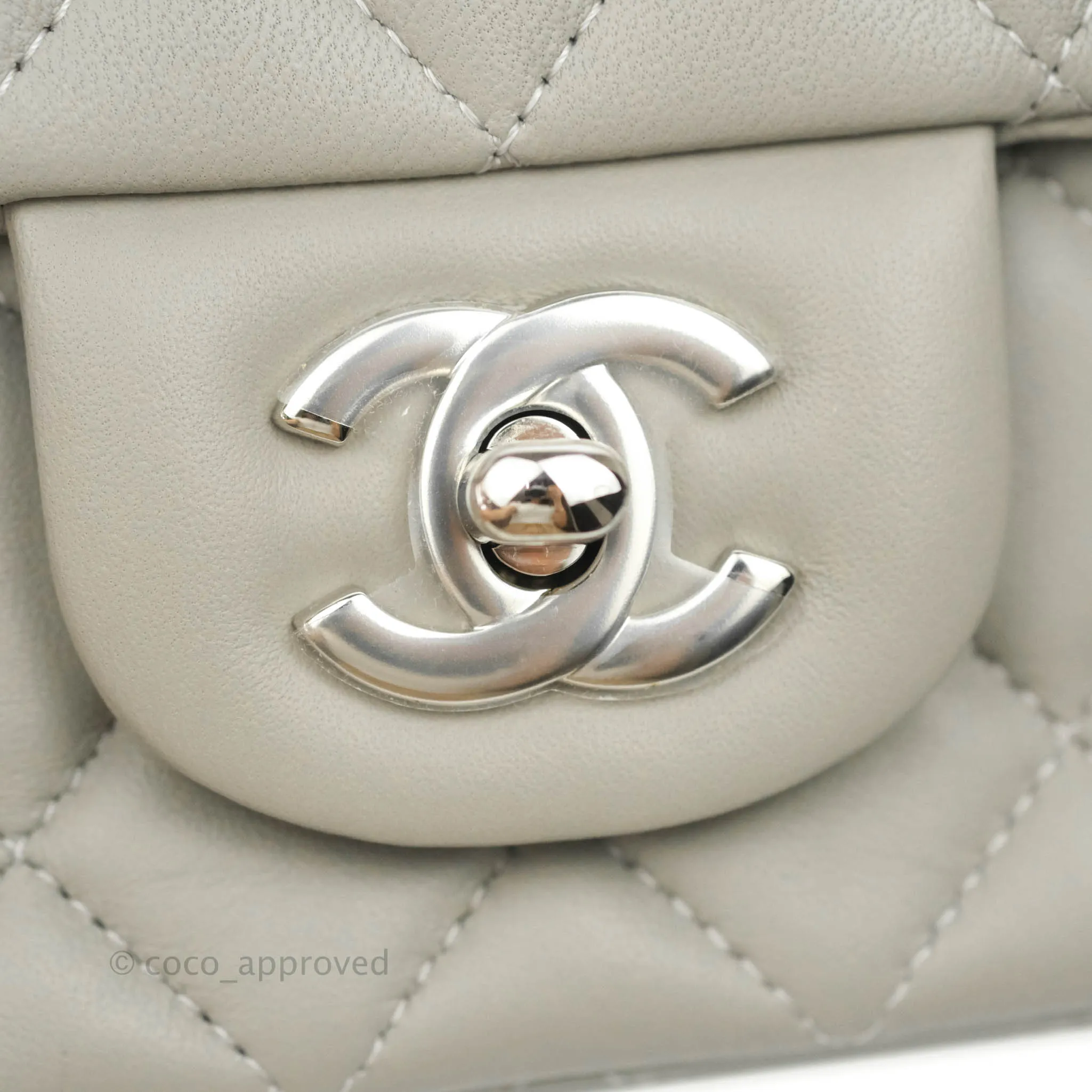 Chanel Quilted Mini Rectangular Grey Lambskin Silver Hardware 19B