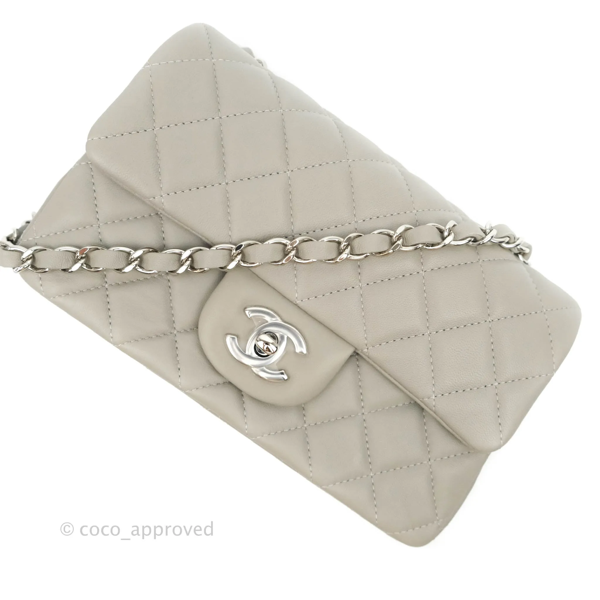 Chanel Quilted Mini Rectangular Grey Lambskin Silver Hardware 19B
