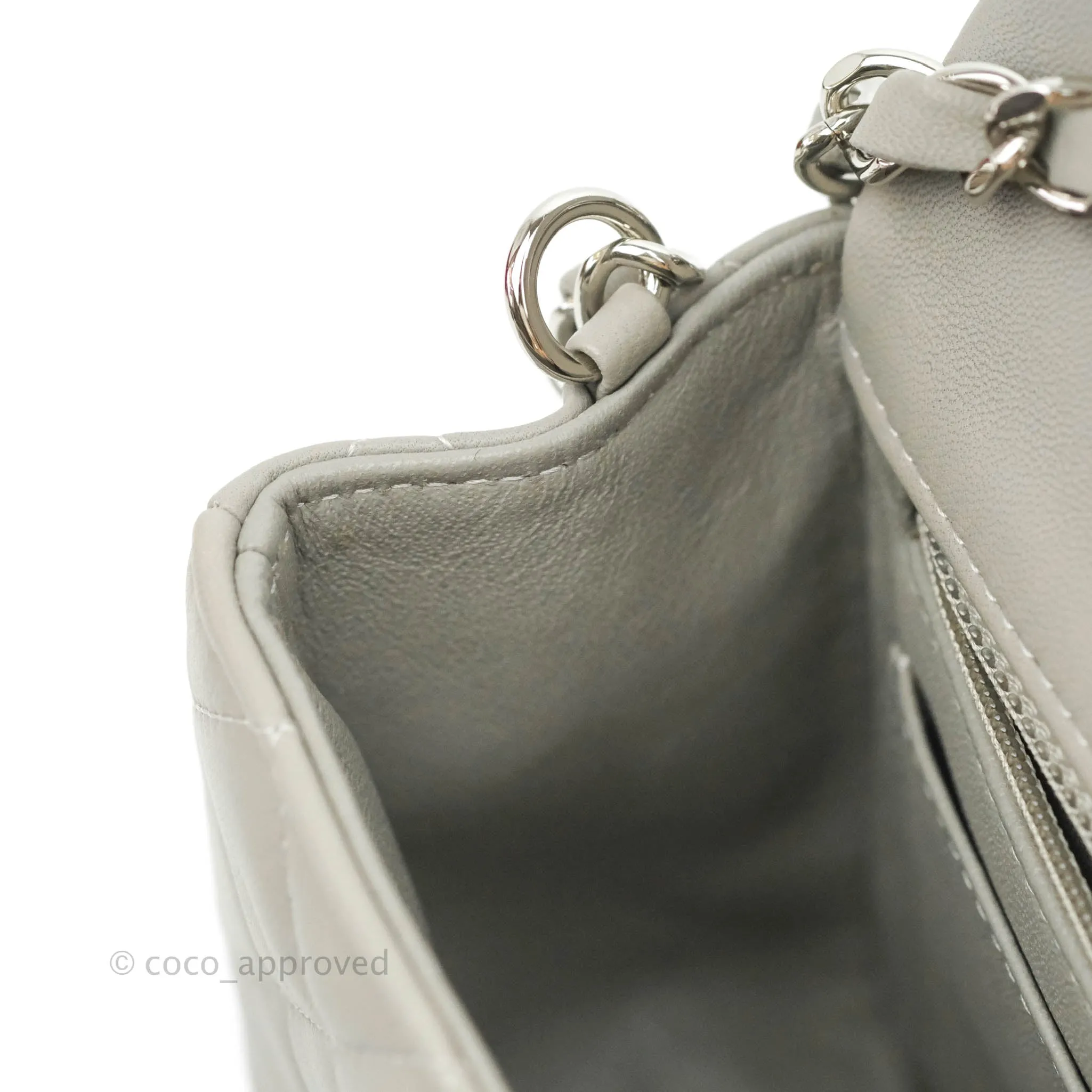 Chanel Quilted Mini Rectangular Grey Lambskin Silver Hardware 19B