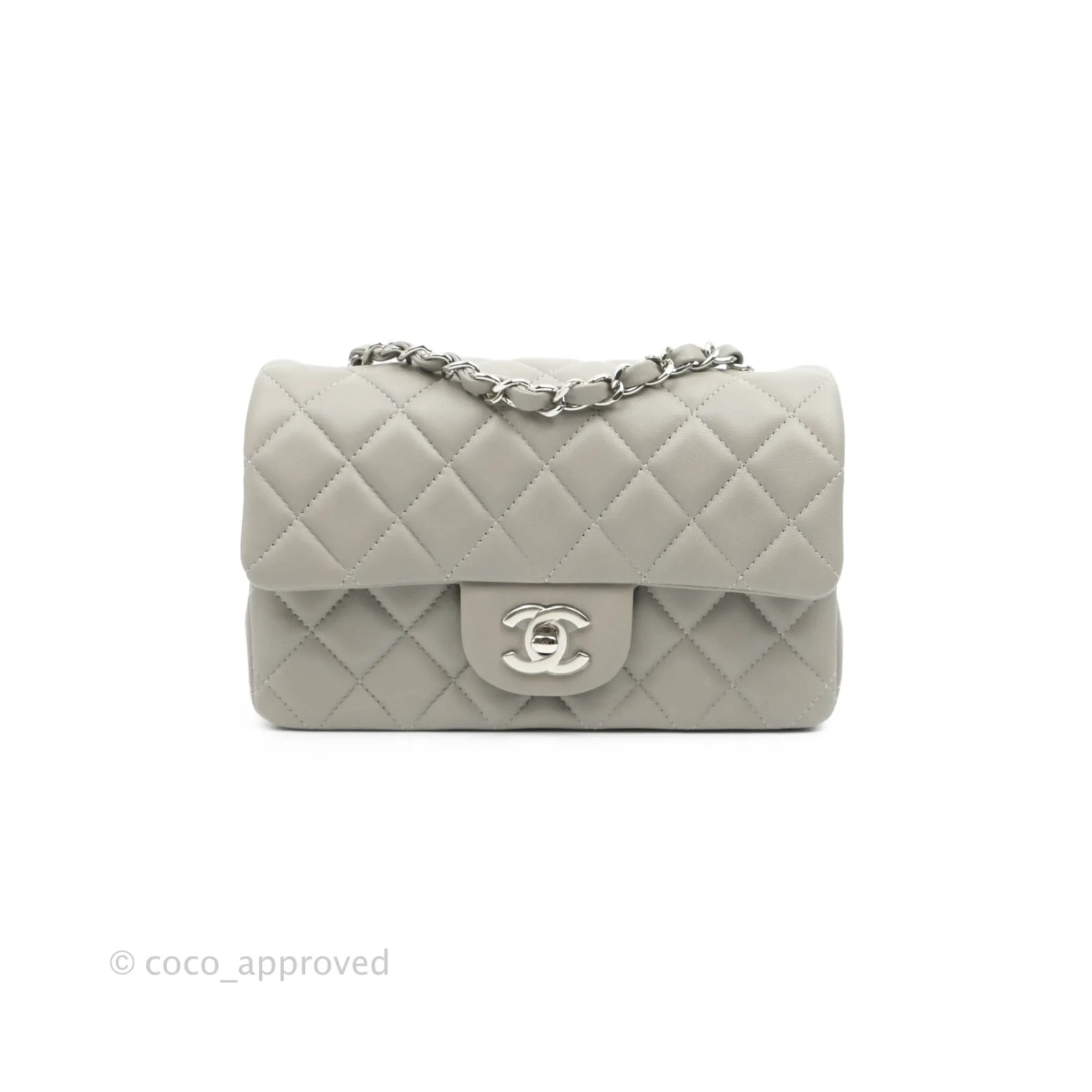 Chanel Quilted Mini Rectangular Grey Lambskin Silver Hardware 19B
